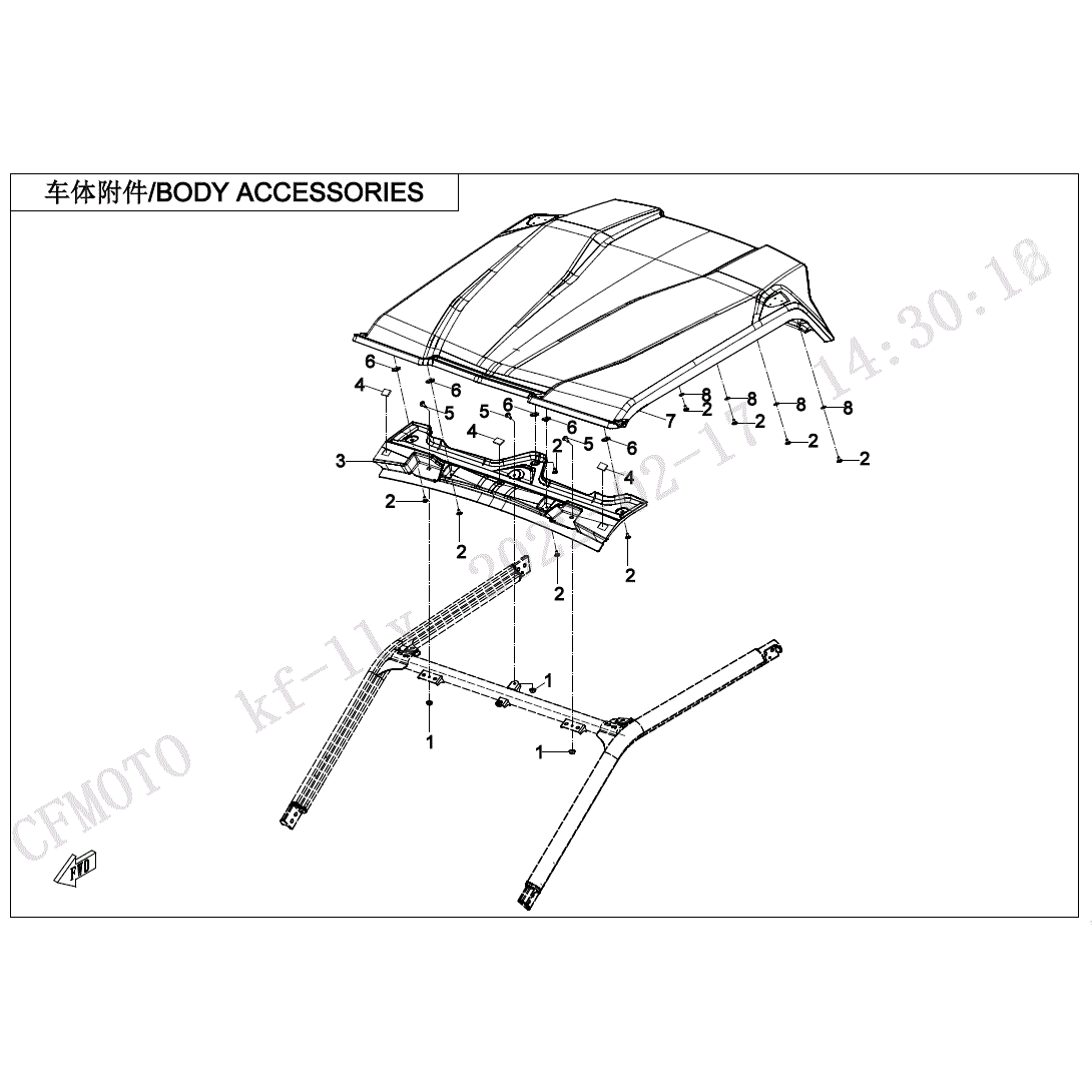 An Image of a Genuine CFMOTO Parts Schematic Diagram showing the schematic - BODY ACCESSORIES - 2025 CFMOTO ZFORCE 950 Sport