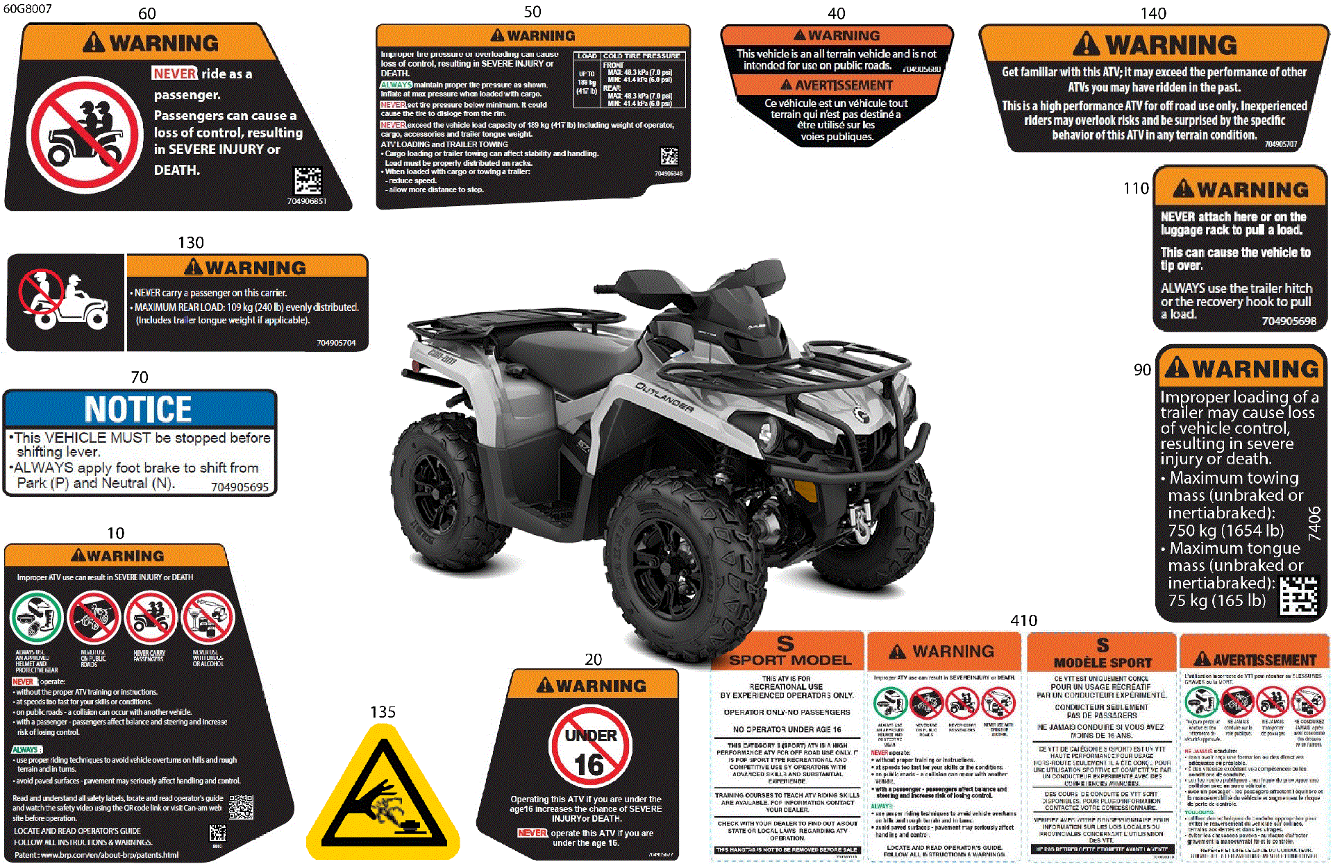 An Image of a Genuine Can-Am Parts Schematic Diagram showing the schematic - BODY - WARNING DECALS