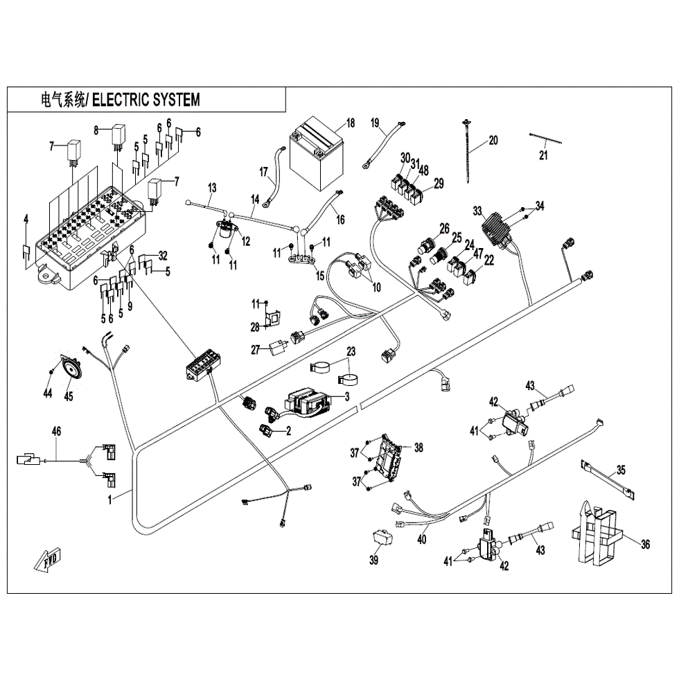 An Image of a Genuine CFMOTO Parts Schematic Diagram showing the schematic - ELECTRIC SYSTEM (NO BCM) - 2022 CFMOTO ZFORCE 950 HO Sport