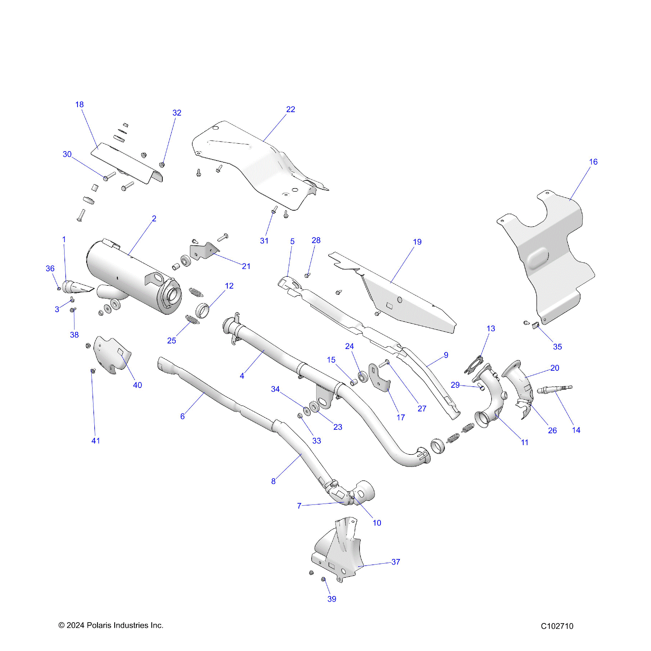 An Image of a Genuine Polaris Parts Schematic Diagram showing the schematic - ENGINE: EXHAUST - 2025 POLARIS SPORTSMAN 570 EPS