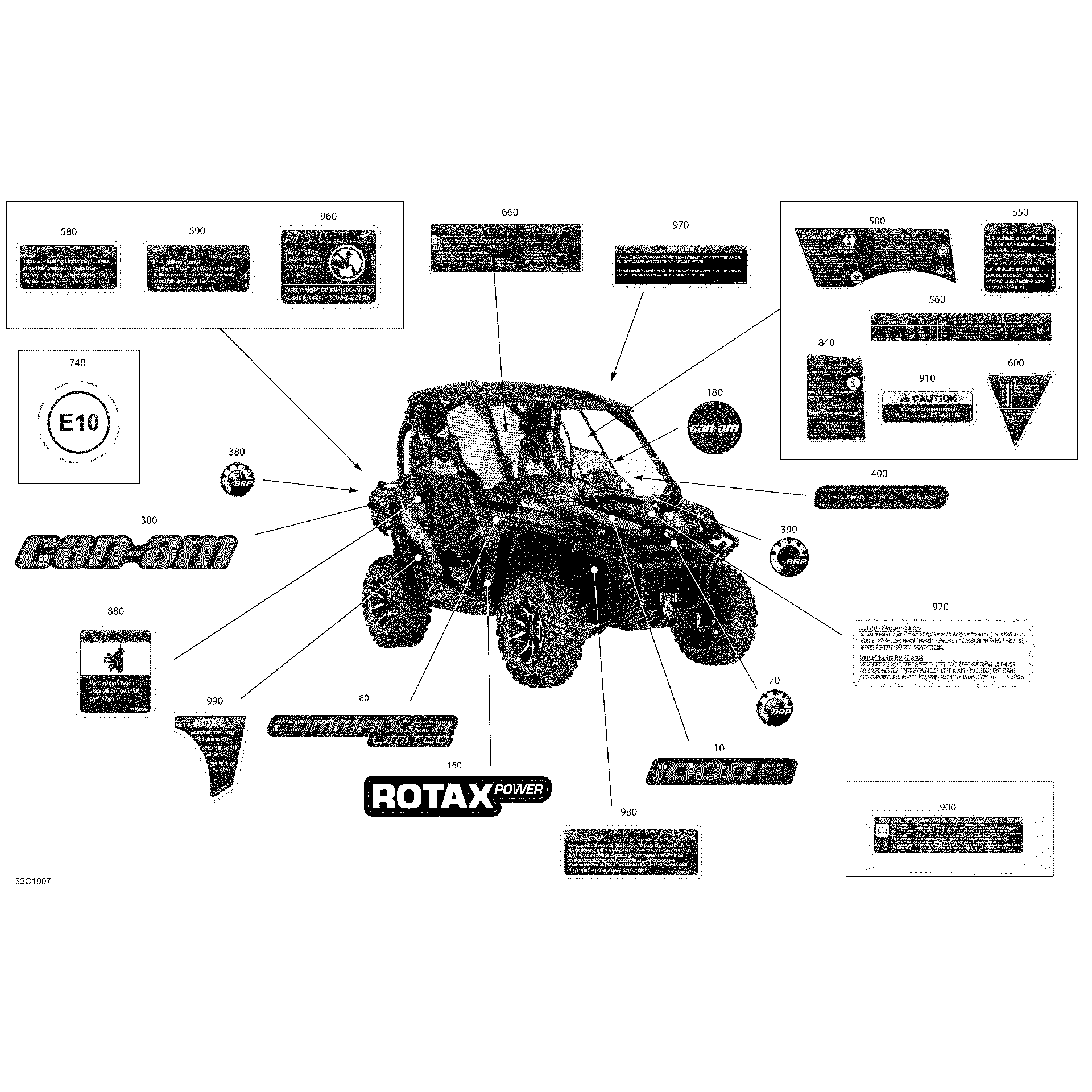 An Image of a Genuine Can-Am Parts Schematic Diagram showing the schematic - DECALS - 1000 - LTD