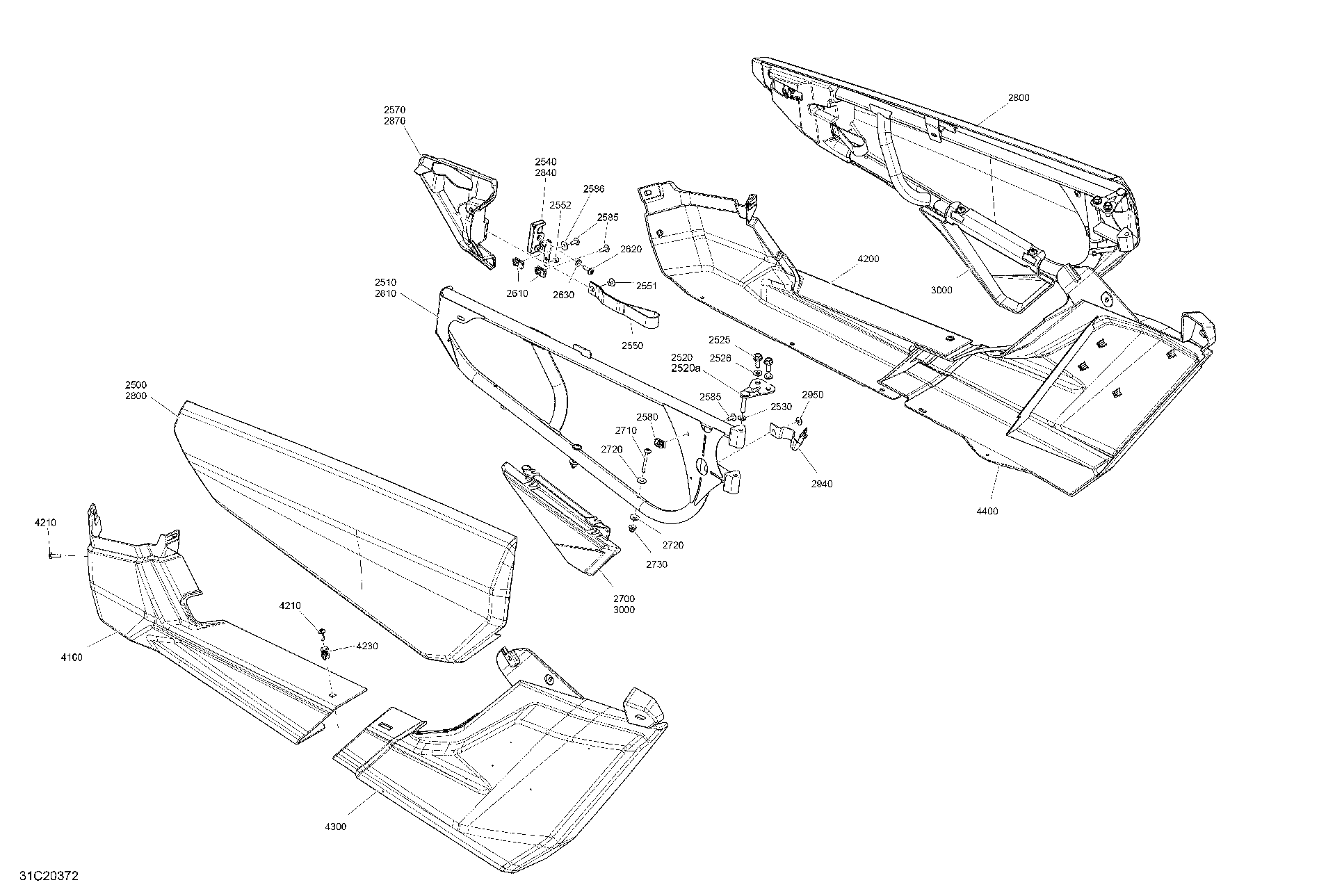 An Image of a Genuine Can-Am Parts Schematic Diagram showing the schematic - BODY - DOOR SECTION - RED