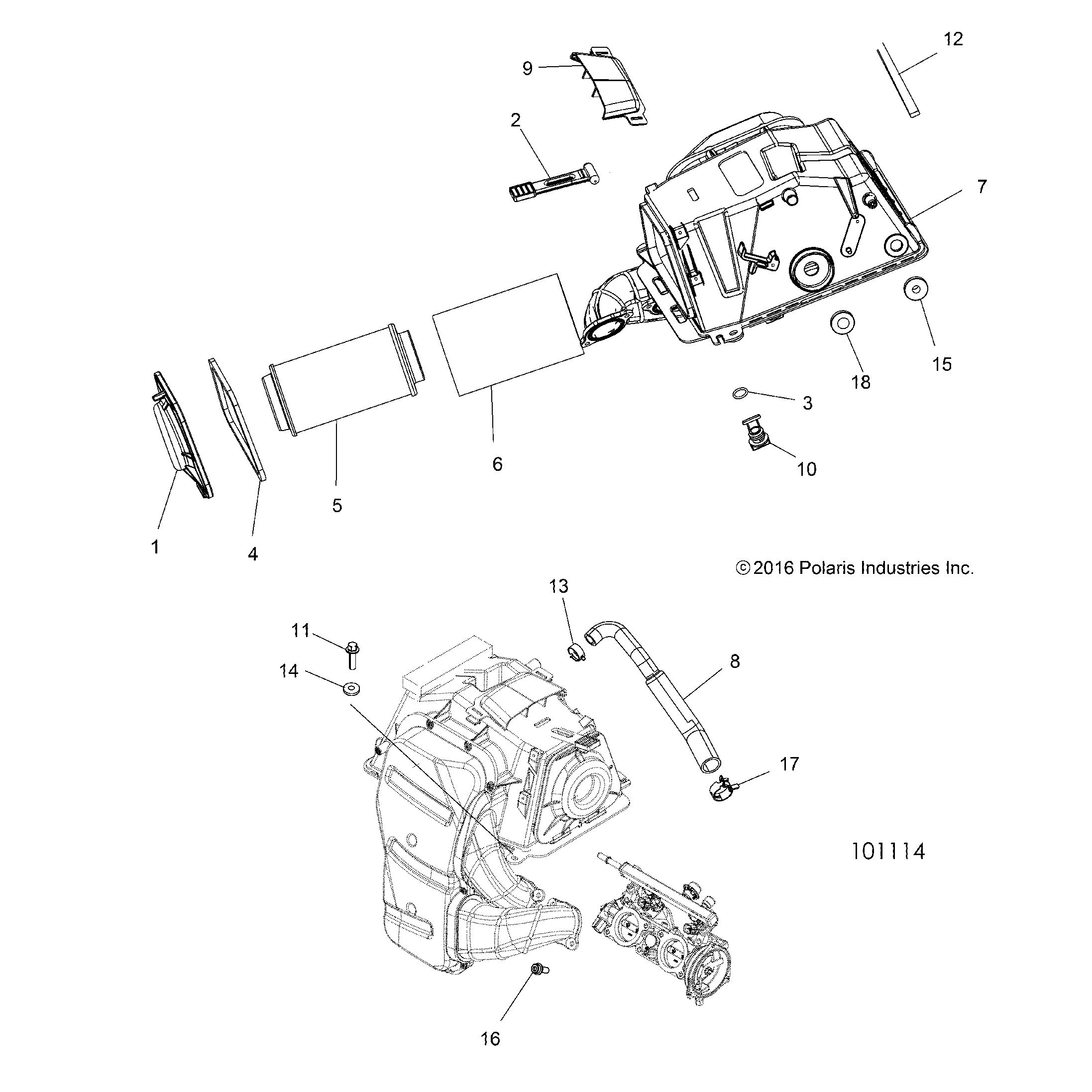 An Image of a Genuine Polaris Parts Schematic Diagram showing the schematic - ENGINE: AIR INTAKE - 2017 POLARIS SPORTSMAN 850 SP