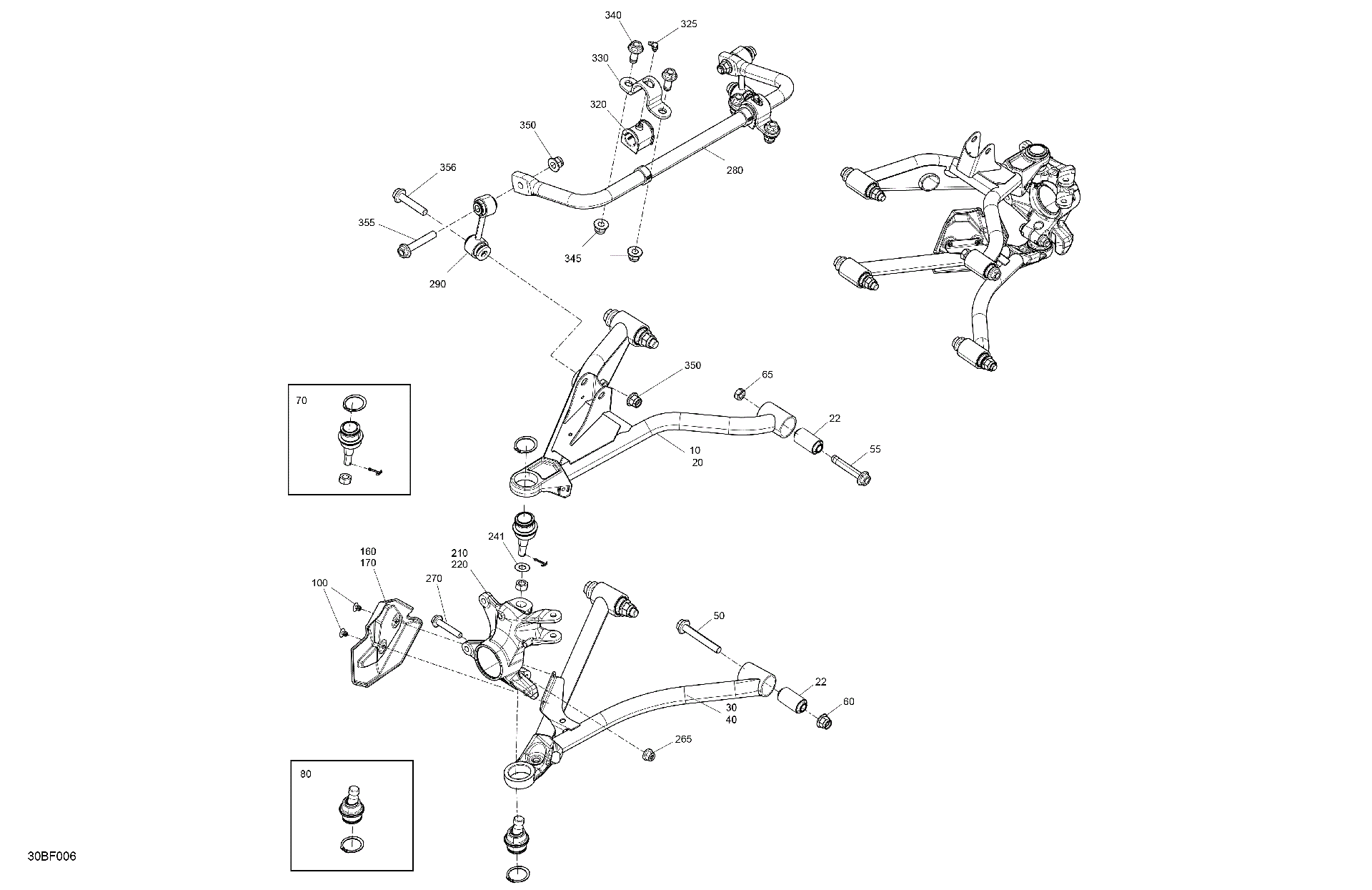 An Image of a Genuine Can-Am Parts Schematic Diagram showing the schematic - SUSPENSION - FRONT COMPONENTS