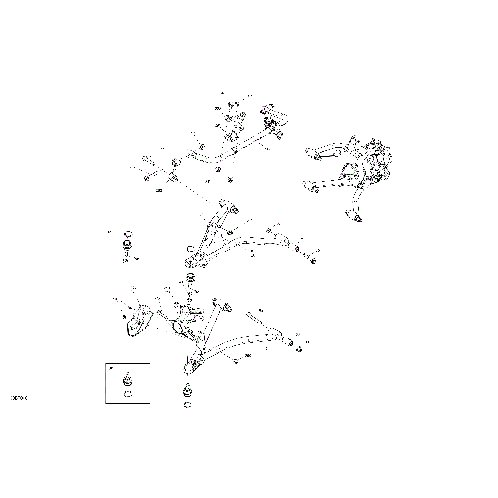 An Image of a Genuine Can-Am Parts Schematic Diagram showing the schematic - SUSPENSION - FRONT COMPONENTS