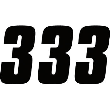 The image displays the number 333 in large, bold, black font on a white background, resembling the FX Factory Number 3 Black 7 decal by Factory Effex.