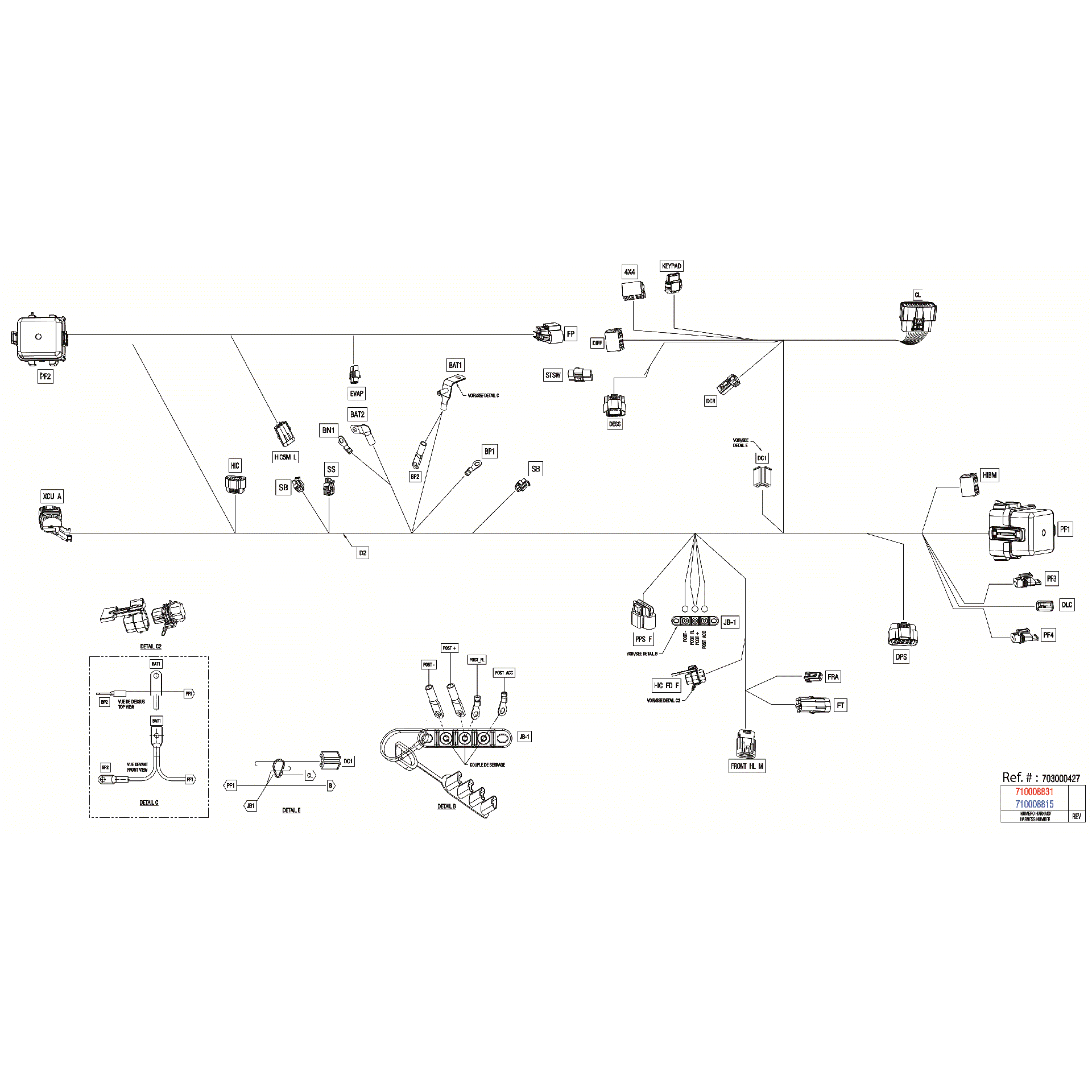 An Image of a Genuine Can-Am Parts Schematic Diagram showing the schematic - ELECTRIC - MAIN HARNESS - 710008831