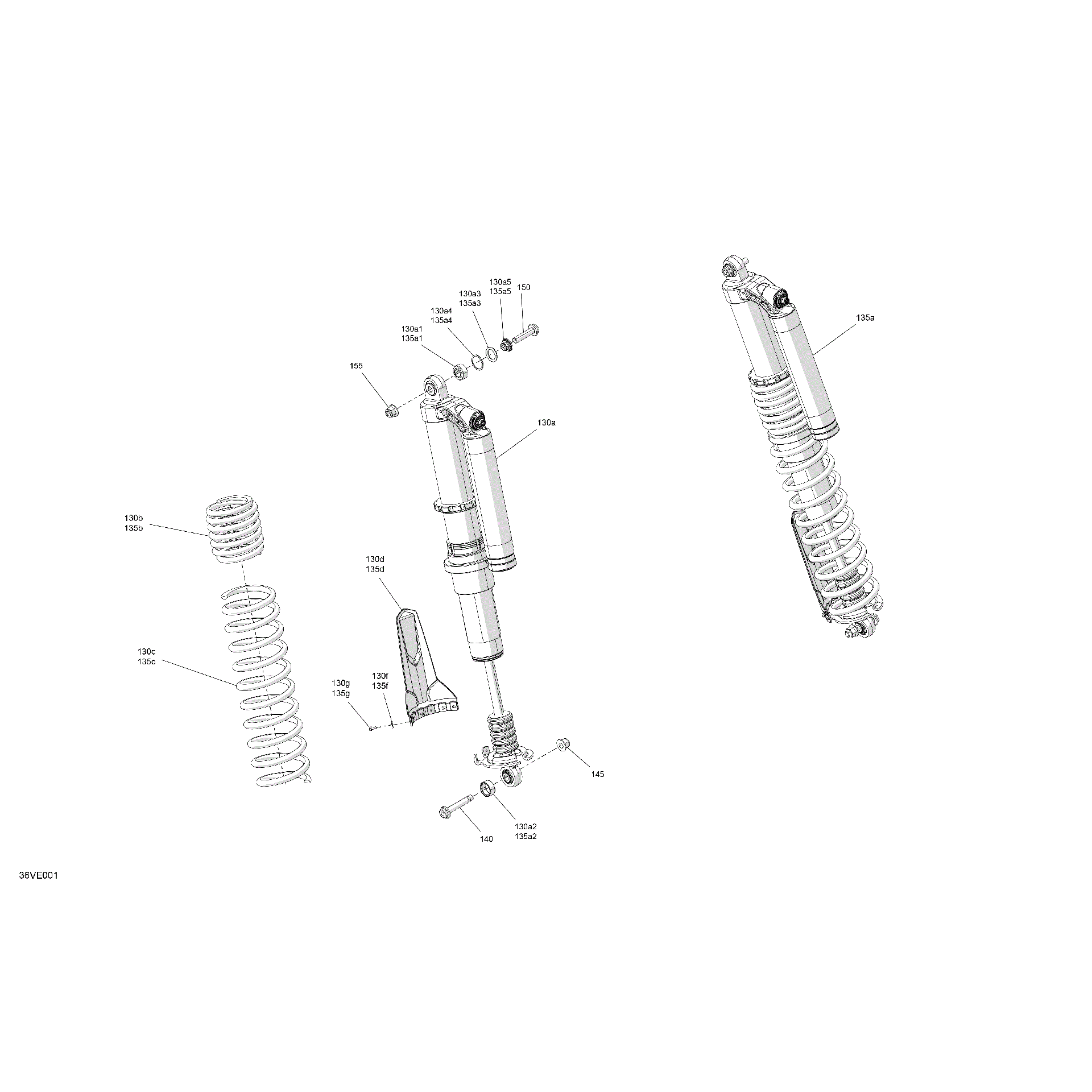 An Image of a Genuine Can-Am Parts Schematic Diagram showing the schematic - SUSPENSION - REAR SHOCKS