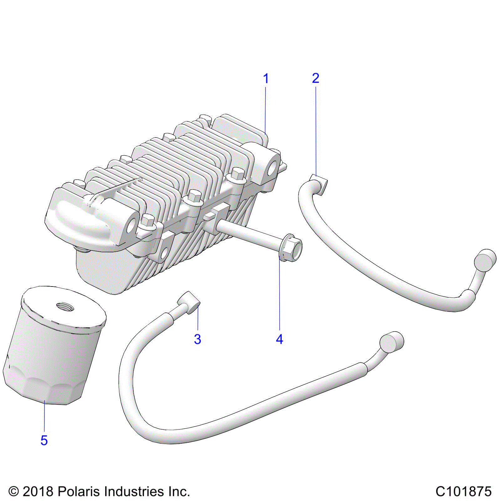 An Image of a Genuine Polaris Parts Schematic Diagram showing the schematic - ENGINE: OIL COOLER and FILTER - 2020 POLARIS ACE 150 EFI