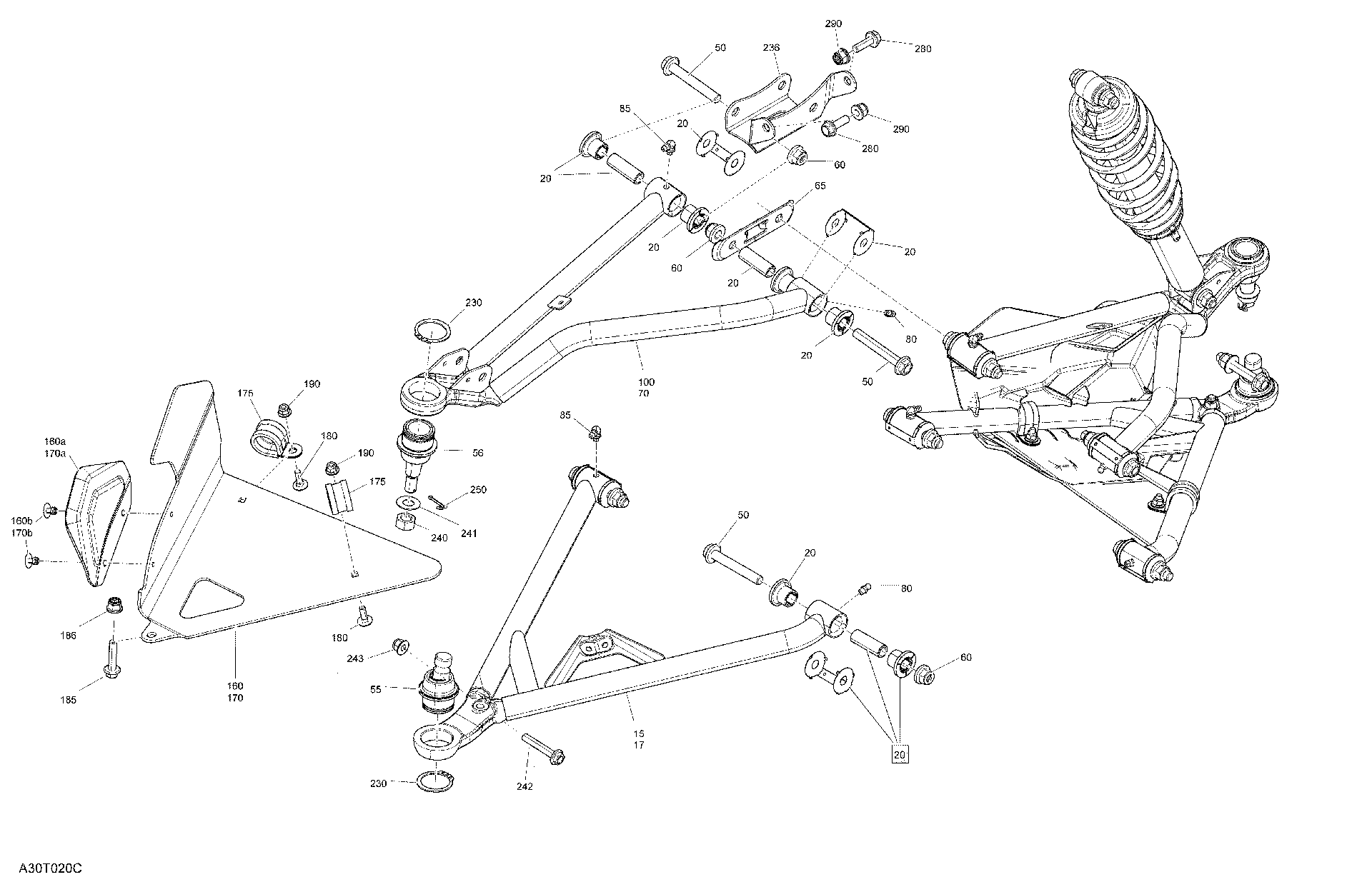An Image of a Genuine Can-Am Parts Schematic Diagram showing the schematic - SUSPENSION - FRONT - MOSSY OAK EDITION