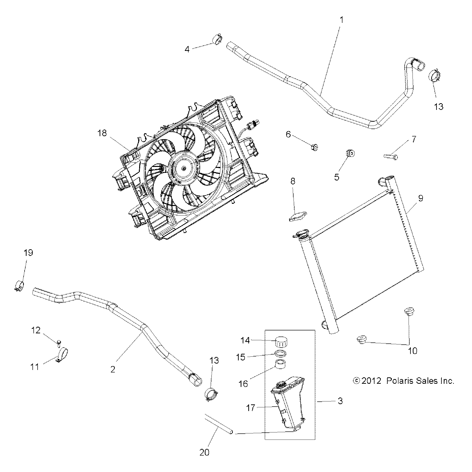 An Image of a Genuine Polaris Parts Schematic Diagram showing the schematic - ENGINE: COOLING SYSTEM - 2015 POLARIS SPORTSMAN 850 SP