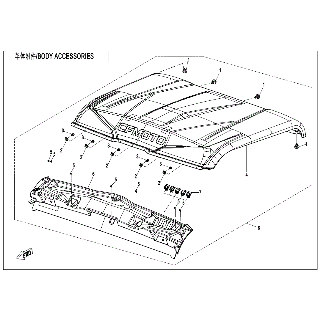 An Image of a Genuine CFMOTO Parts Schematic Diagram showing the schematic - TOP ROOF - 2024 CFMOTO UFORCE 600