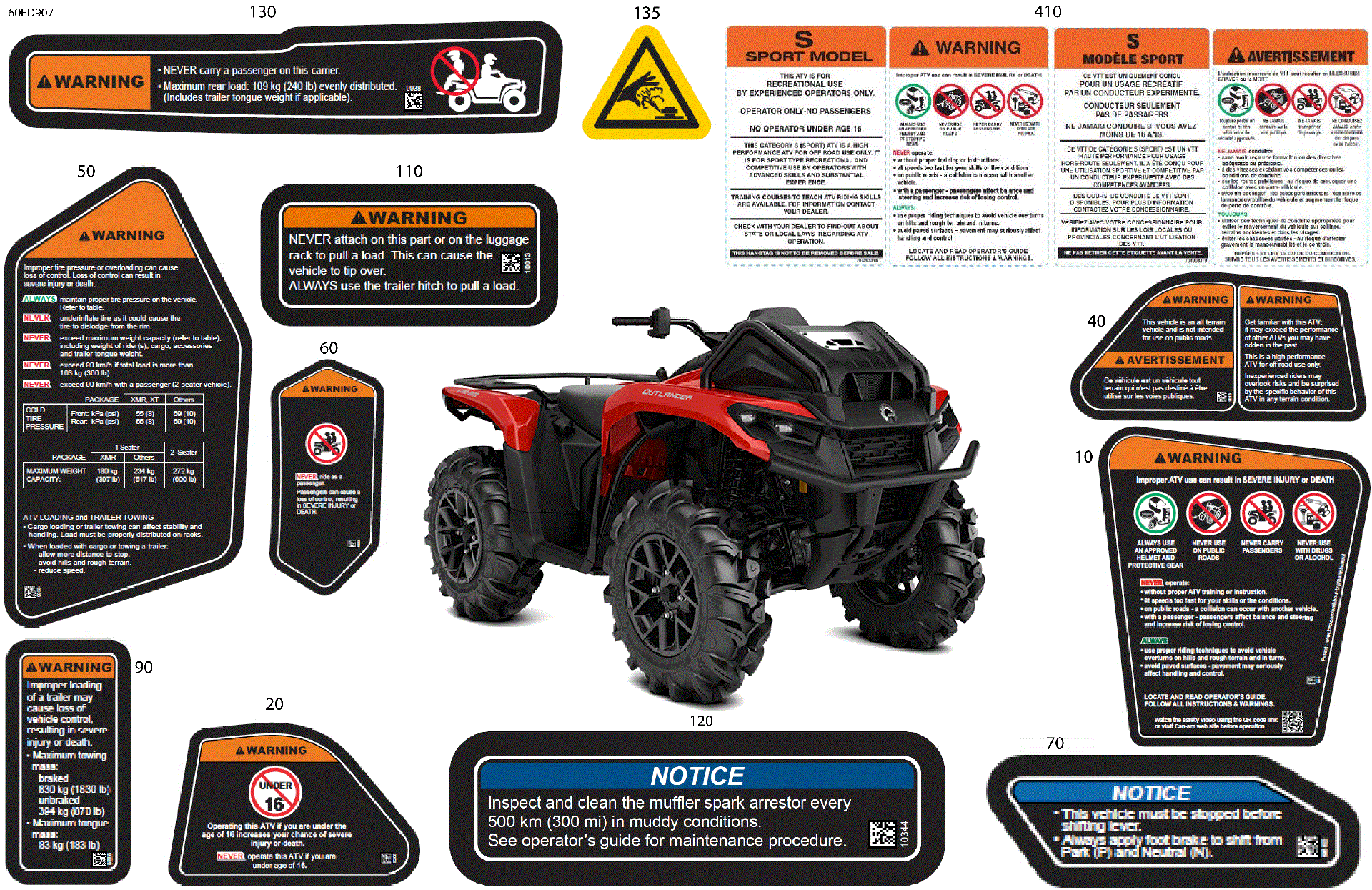 An Image of a Genuine Can-Am Parts Schematic Diagram showing the schematic - BODY - WARNING DECALS
