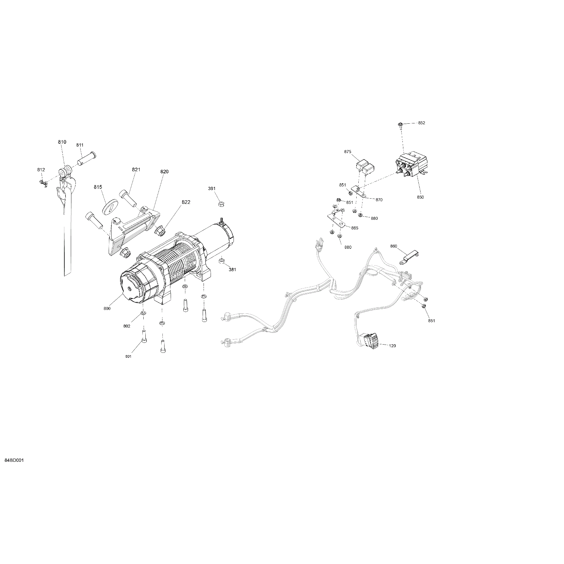 An Image of a Genuine Can-Am Parts Schematic Diagram showing the schematic - ELECTRIC - WINCH