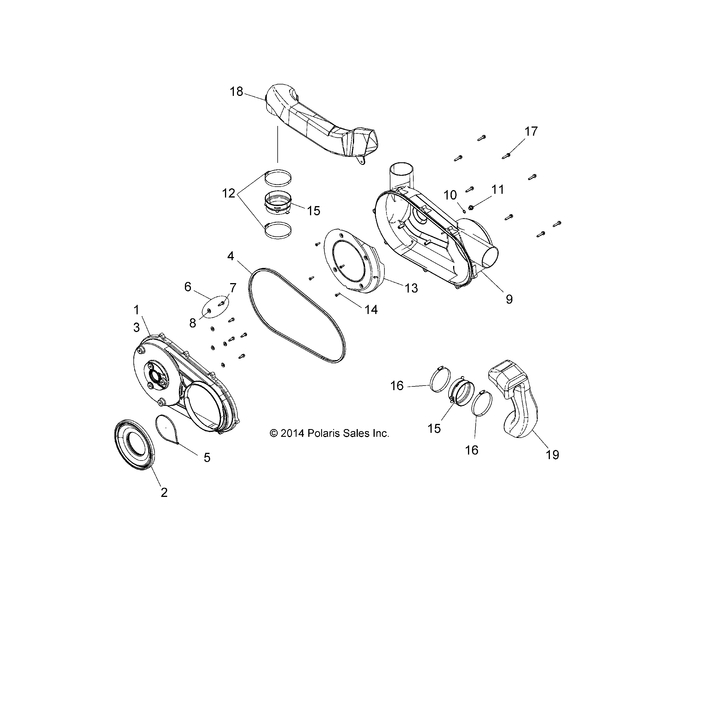 An Image of a Genuine Polaris Parts Schematic Diagram showing the schematic - BODY: CLUTCH COVER - 2017 POLARIS SPORTSMAN 570 6X6