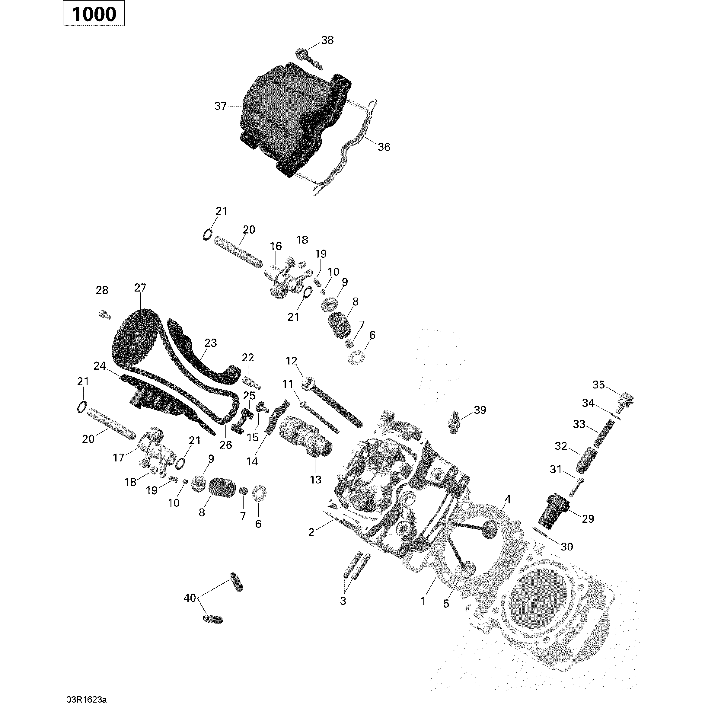 An Image of a Genuine Can-Am Parts Schematic Diagram showing the schematic - CYLINDER HEAD FRONT - 1000 EFI
