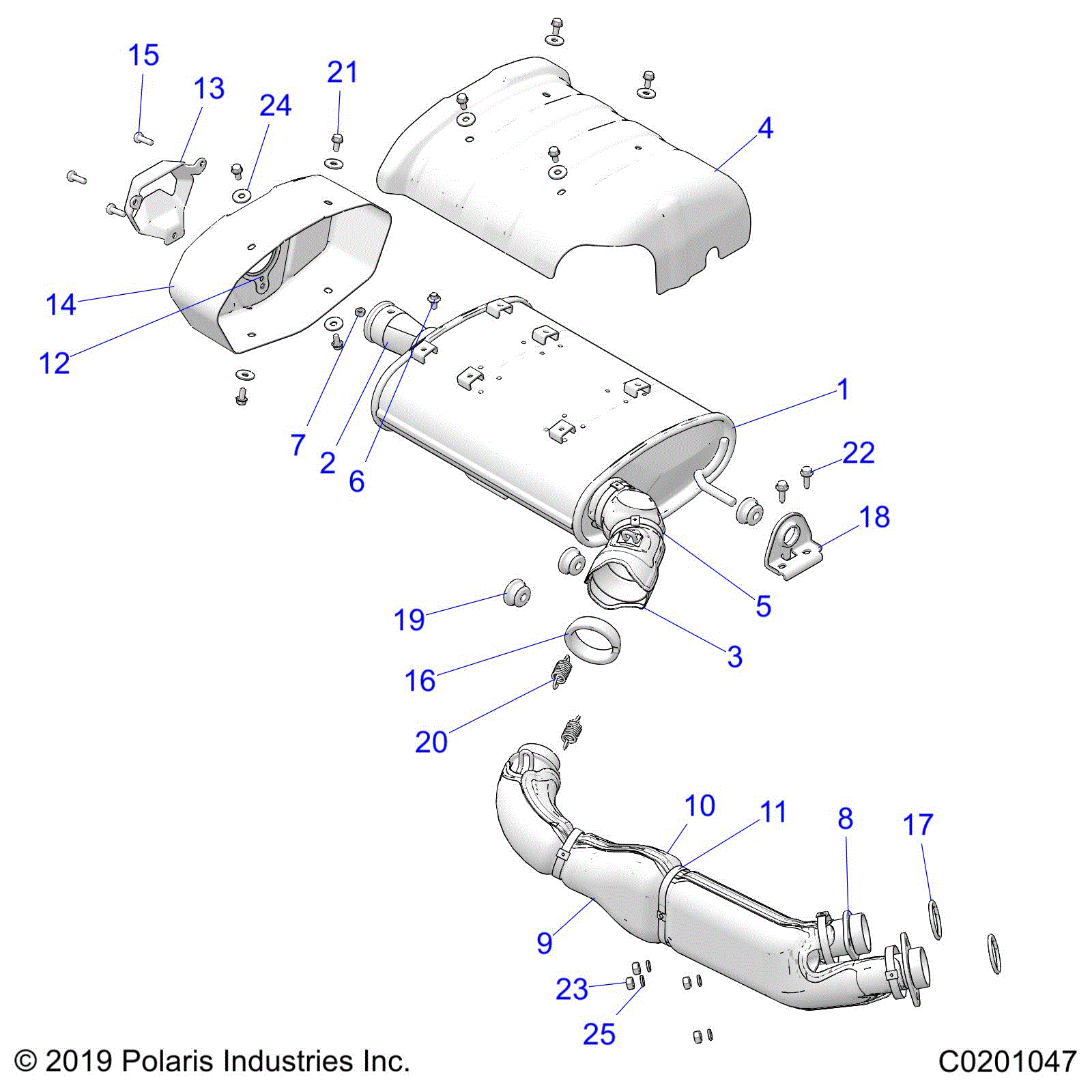 An Image of a Genuine Polaris Parts Schematic Diagram showing the schematic - ENGINE: EXHAUST - 2020 POLARIS SPORTSMAN XP 1000 S 55"