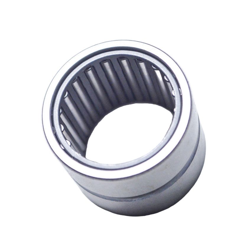 Cylindrical metal roller bearing with evenly spaced needle rollers inside a smooth outer ring.