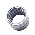 Cylindrical metal roller bearing with evenly spaced needle rollers inside a smooth outer ring.