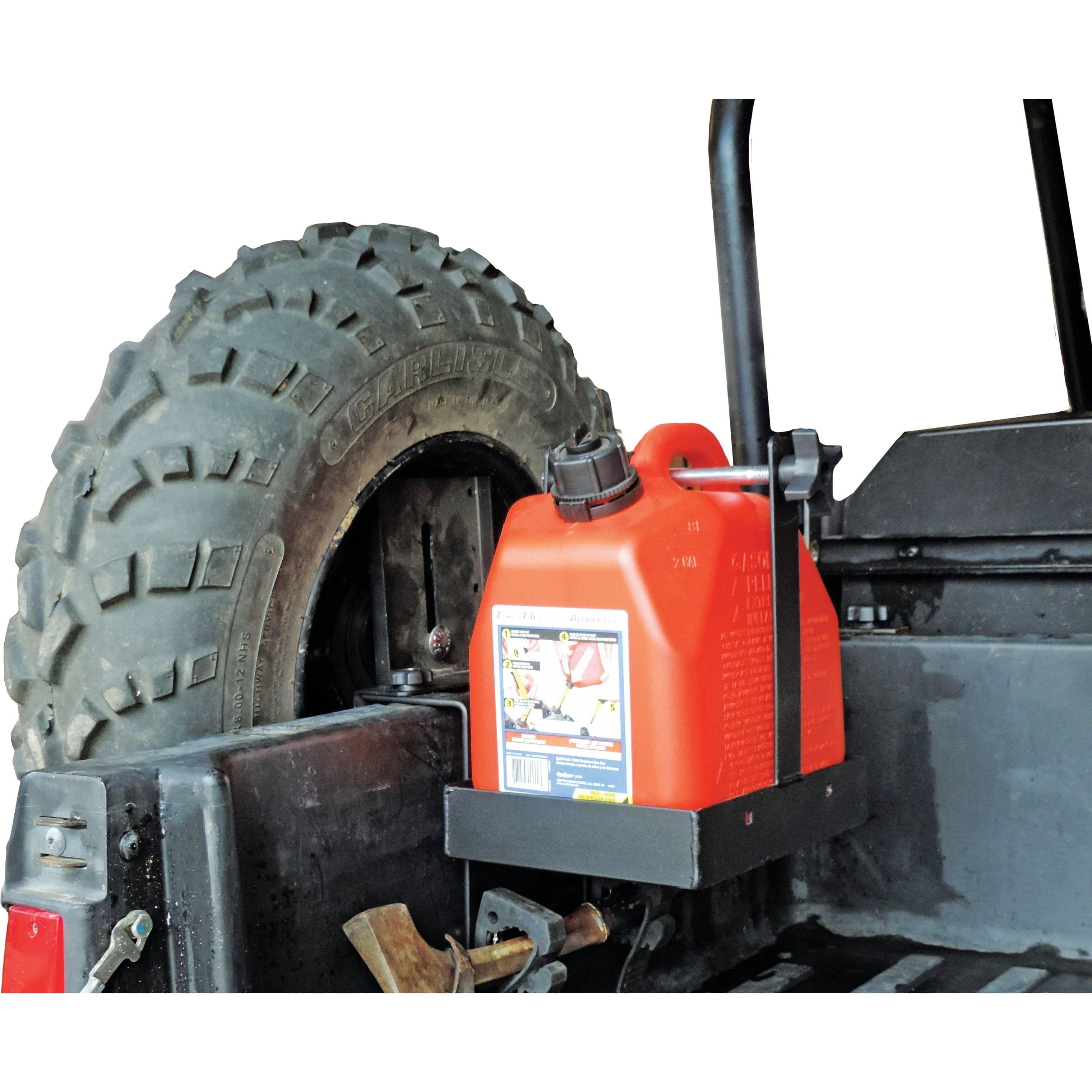 Auxiliary Fuel Can Tool Holder & Spare Tire Mount By Hornet R-3015 ST Gas Can Carrier