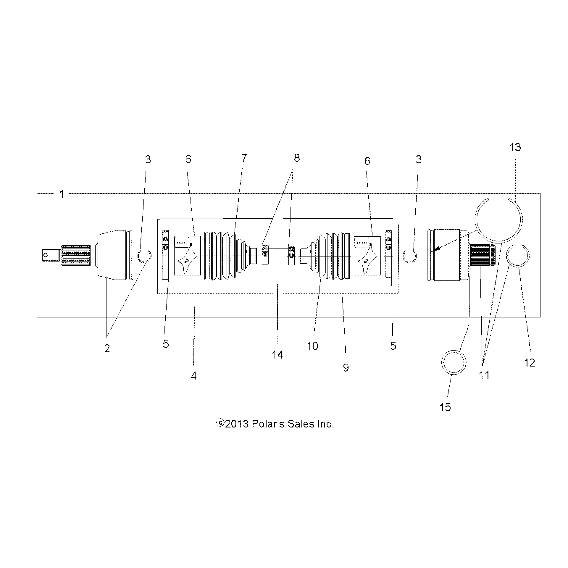 An Image of a Genuine Polaris Parts Schematic Diagram showing the schematic - DRIVE TRAIN: DRIVE SHAFT REAR - 2025 POLARIS SPORTSMAN 850 EPS 48"