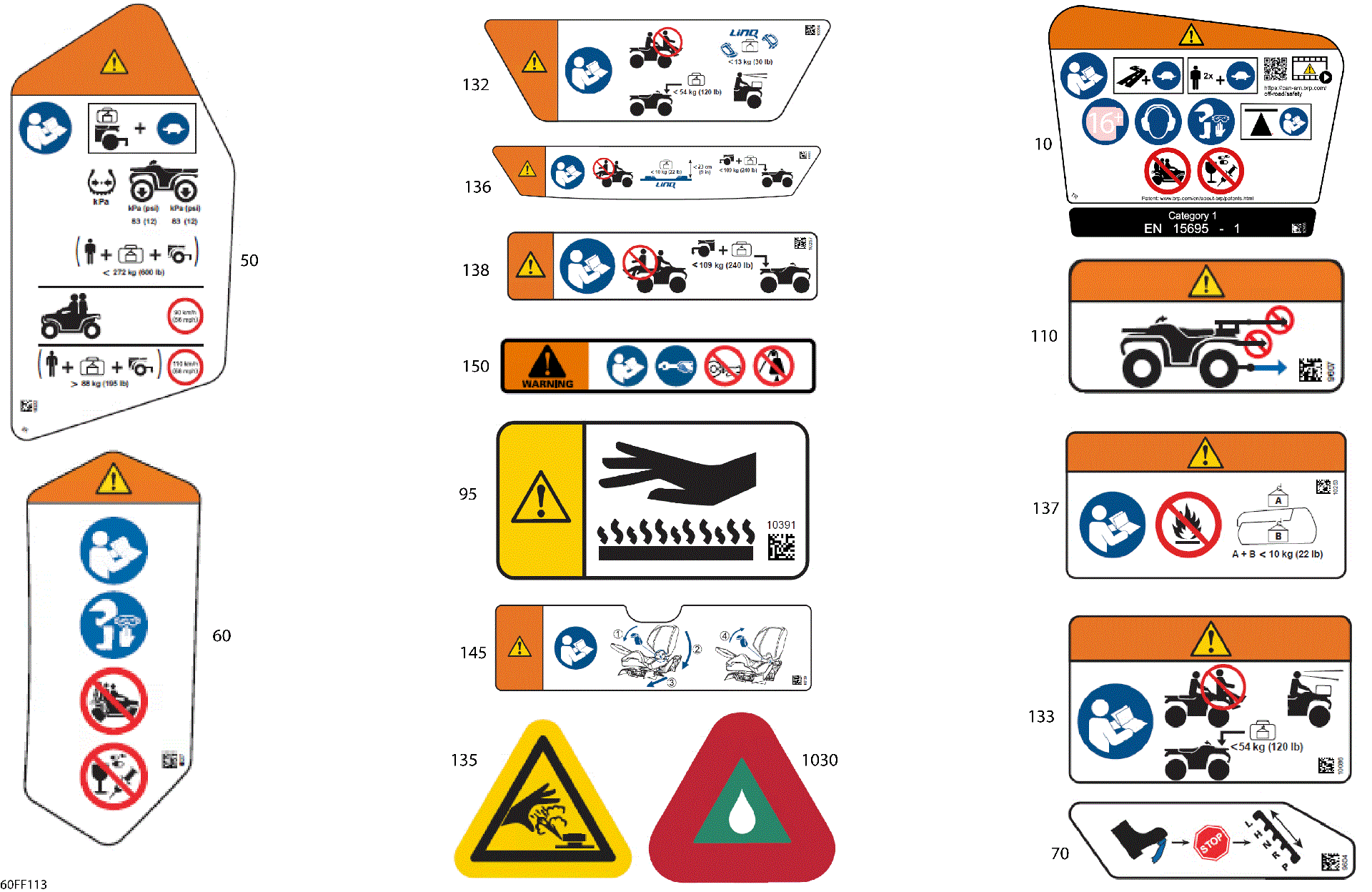 An Image of a Genuine Can-Am Parts Schematic Diagram showing the schematic - BODY - WARNING DECALS