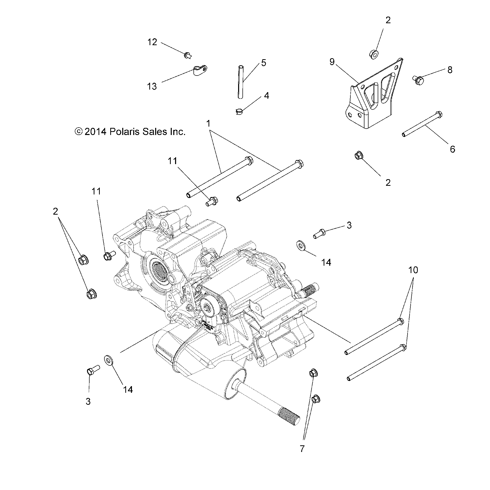 An Image of a Genuine Polaris Parts Schematic Diagram showing the schematic - DRIVE TRAIN: MAIN GEARCASE MOUNTING - 2015 POLARIS SPORTSMAN TOURING 570 SP