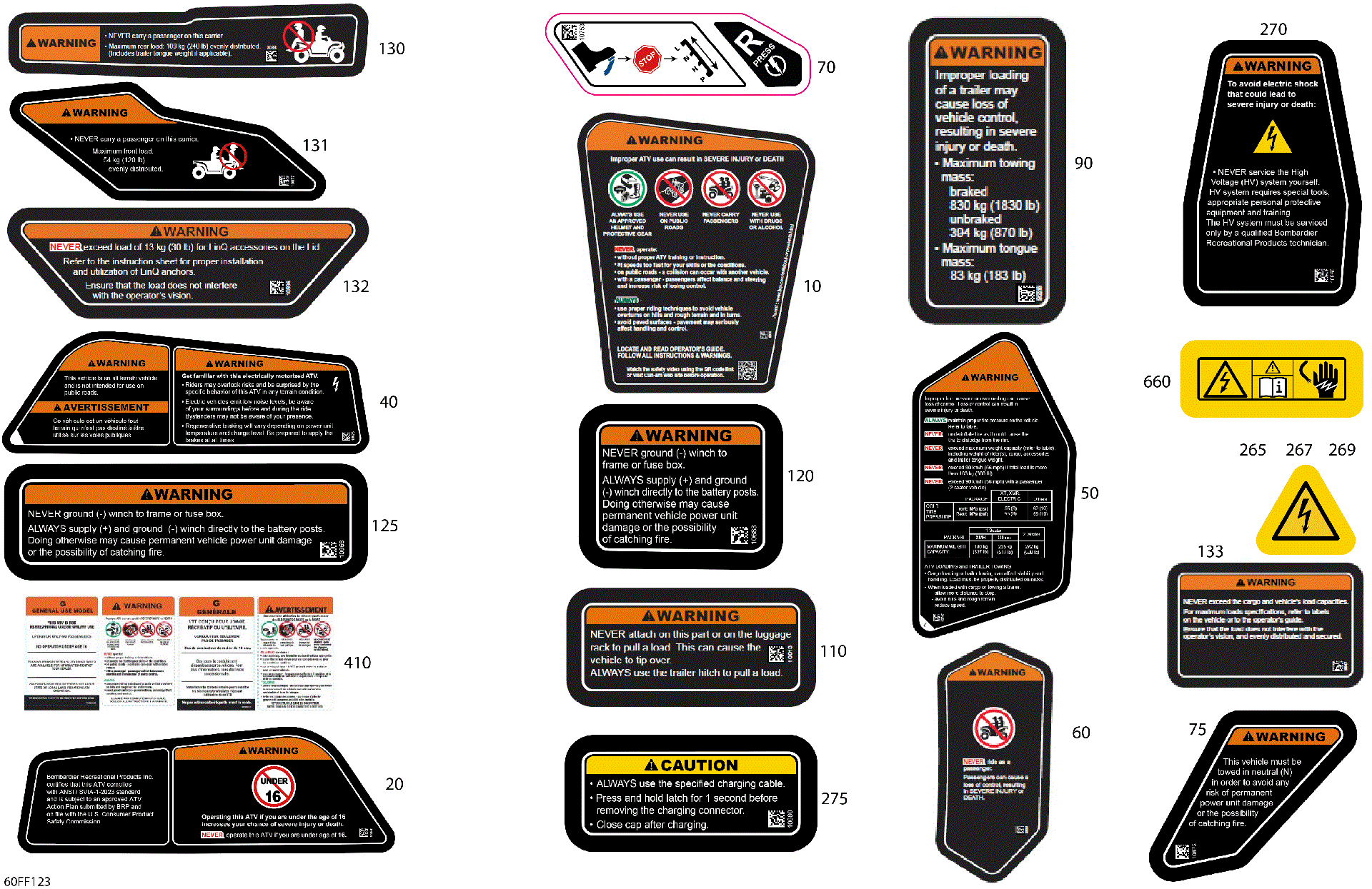 An Image of a Genuine Can-Am Parts Schematic Diagram showing the schematic - BODY - WARNING DECALS