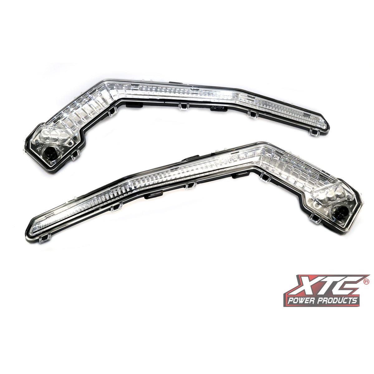 The Front Signature Light Can by XTC Power features two angular, clear LED strips with black trim, displayed on a white background with the XTC Power Products logo in the bottom right corner.
