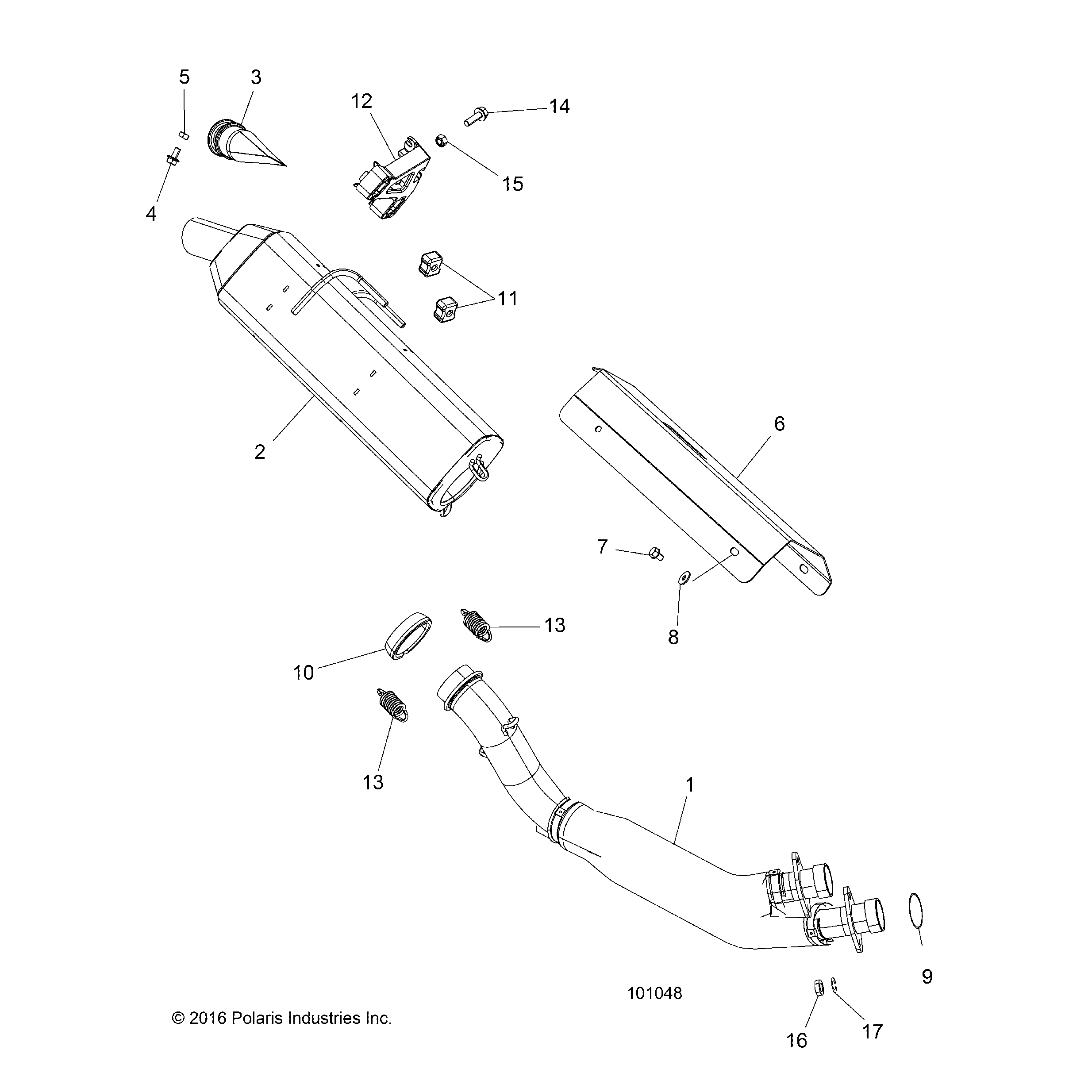 An Image of a Genuine Polaris Parts Schematic Diagram showing the schematic - ENGINE: EXHAUST - 2019 POLARIS SCRAMBLER 850 48"
