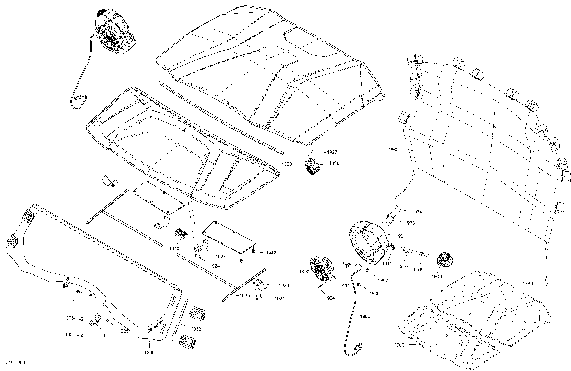 An Image of a Genuine Can-Am Parts Schematic Diagram showing the schematic - BODY AND ACCESSORIES - ACCESSORIES - PACKAGE LTD