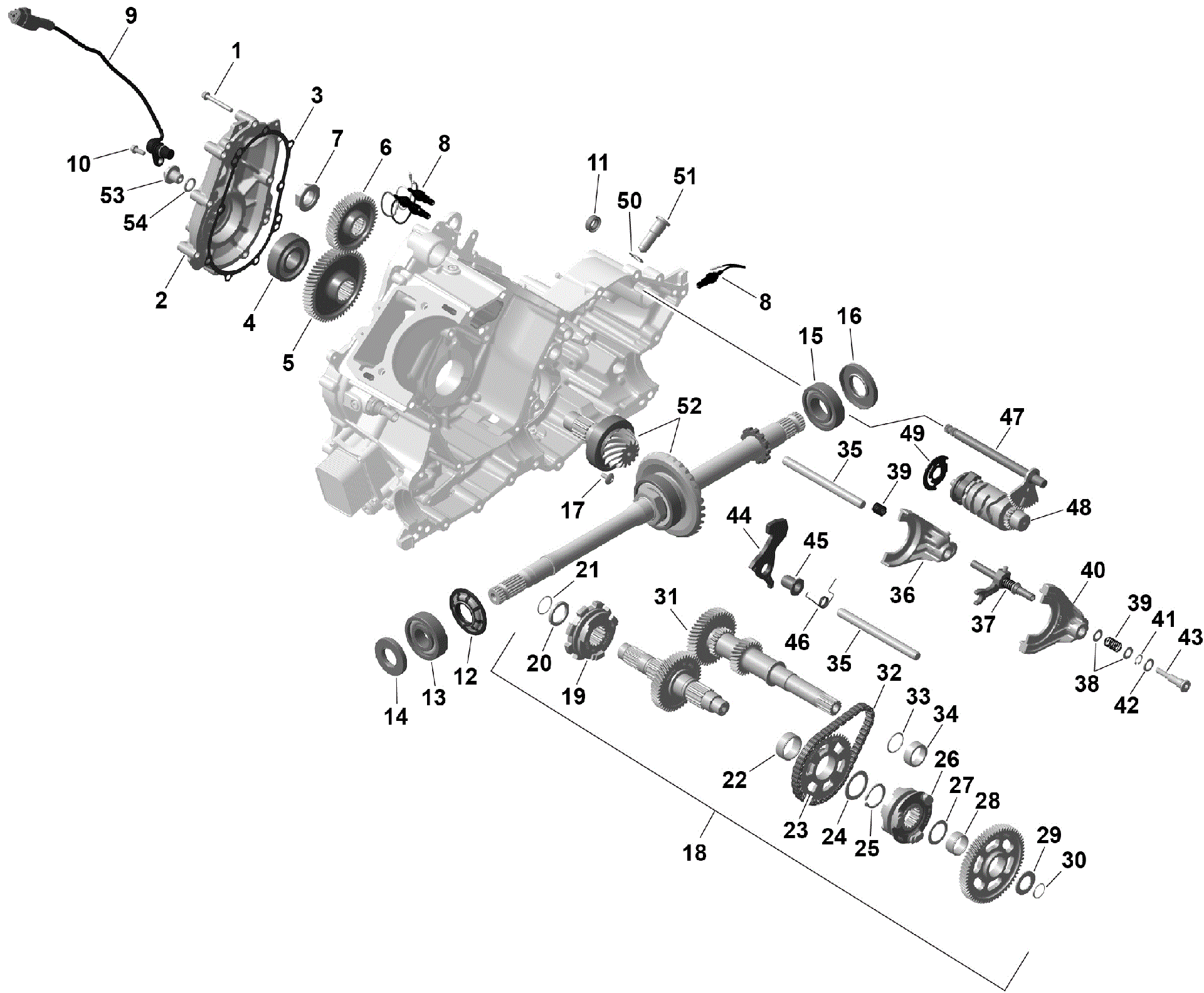 An Image of a Genuine Can-Am Parts Schematic Diagram showing the schematic - ROTAX - GEARBOX
