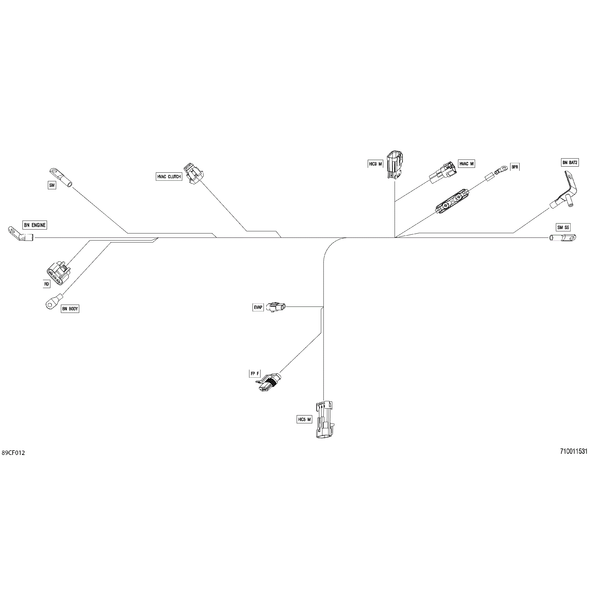 An Image of a Genuine Can-Am Parts Schematic Diagram showing the schematic - ELECTRIC - VOLTAGE REGULATOR WIRING HARNESS - 710011531