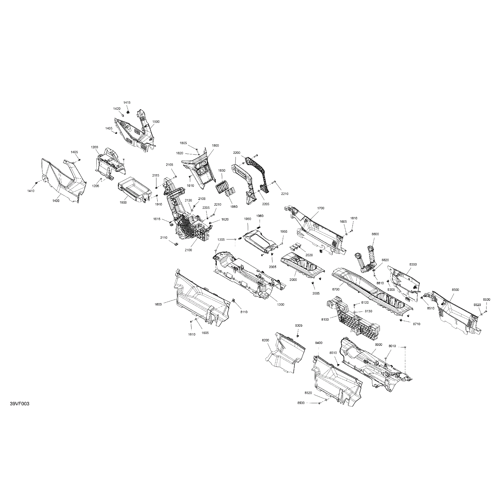 An Image of a Genuine Can-Am Parts Schematic Diagram showing the schematic - CAB INTERIOR - CENTER CONSOLE