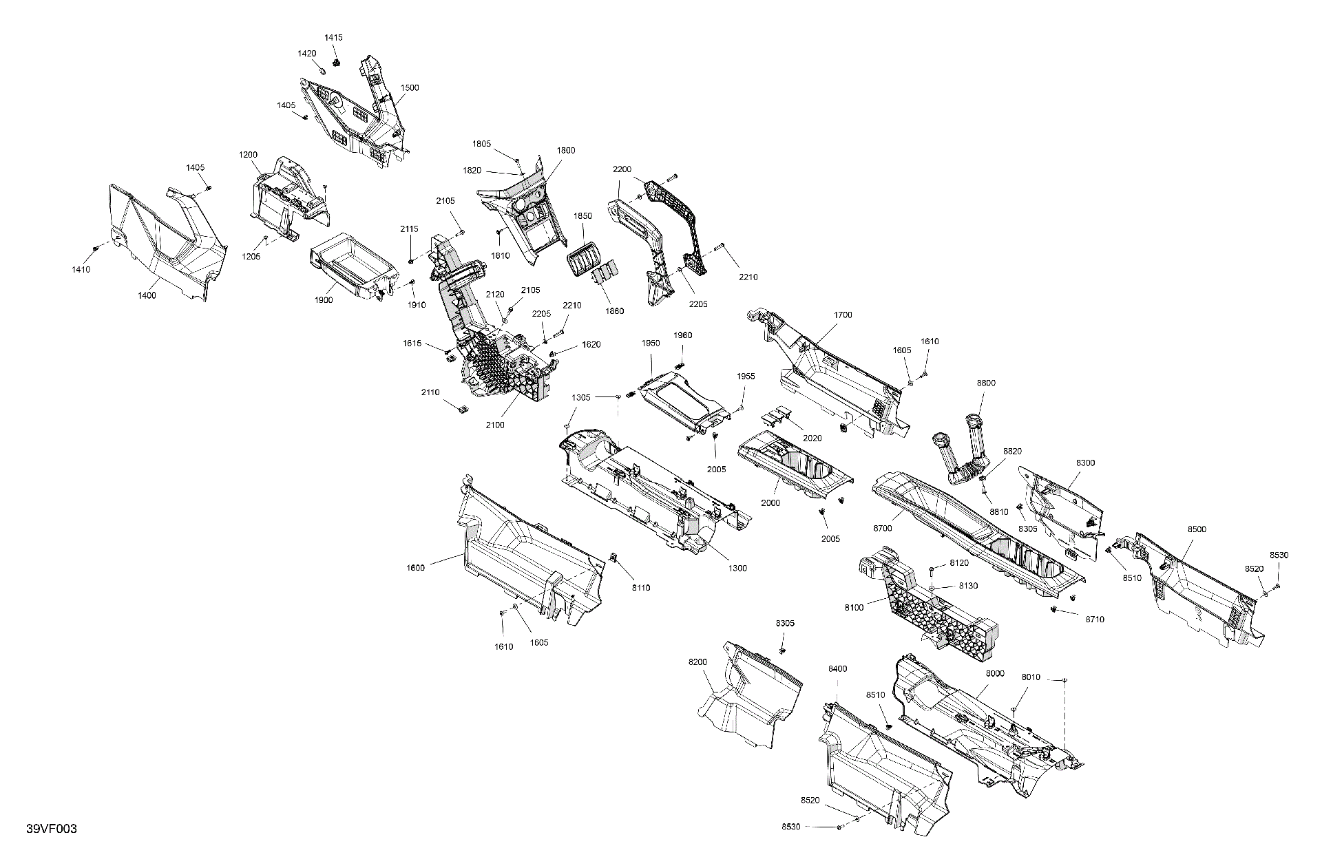 An Image of a Genuine Can-Am Parts Schematic Diagram showing the schematic - CAB INTERIOR - CENTER CONSOLE