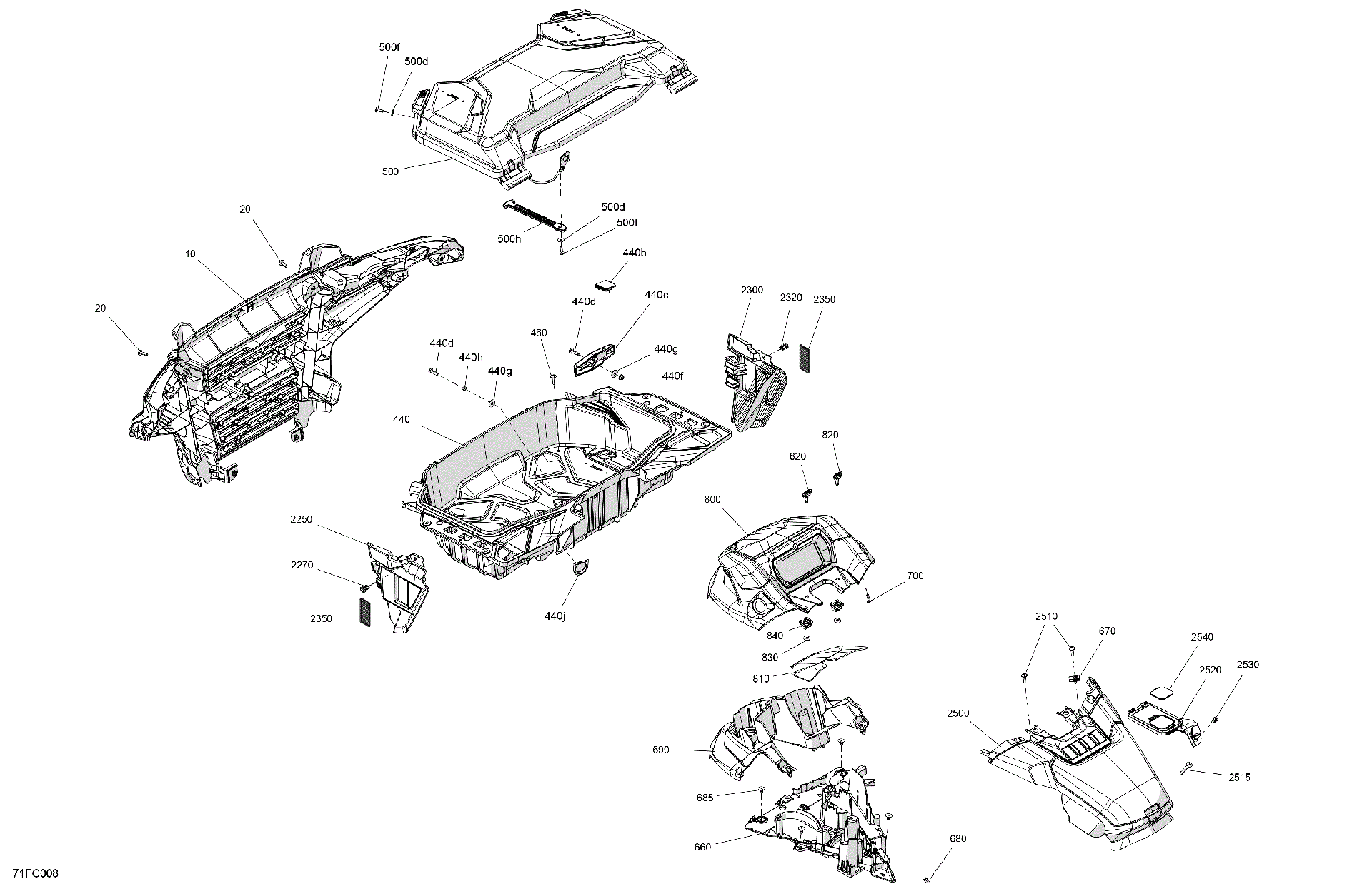 An Image of a Genuine Can-Am Parts Schematic Diagram showing the schematic - BODY - FRONT SECTION
