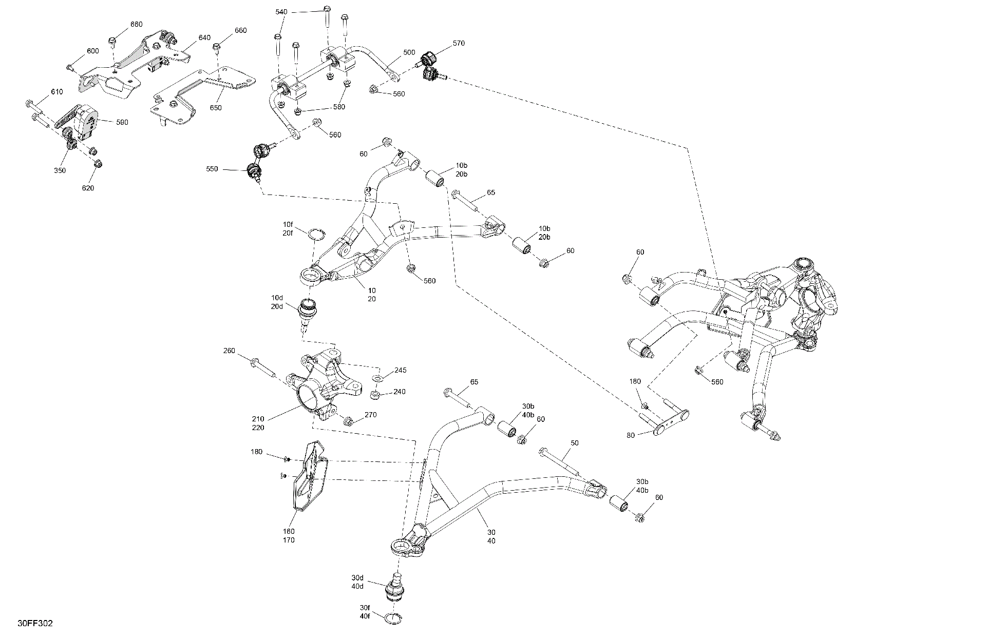 An Image of a Genuine Can-Am Parts Schematic Diagram showing the schematic - SUSPENSION - FRONT COMPONENTS