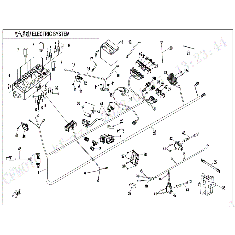 An Image of a Genuine CFMOTO Parts Schematic Diagram showing the schematic - ELECTRIC SYSTEM (WITH BCM) - 2022 CFMOTO ZFORCE 950 HO Sport