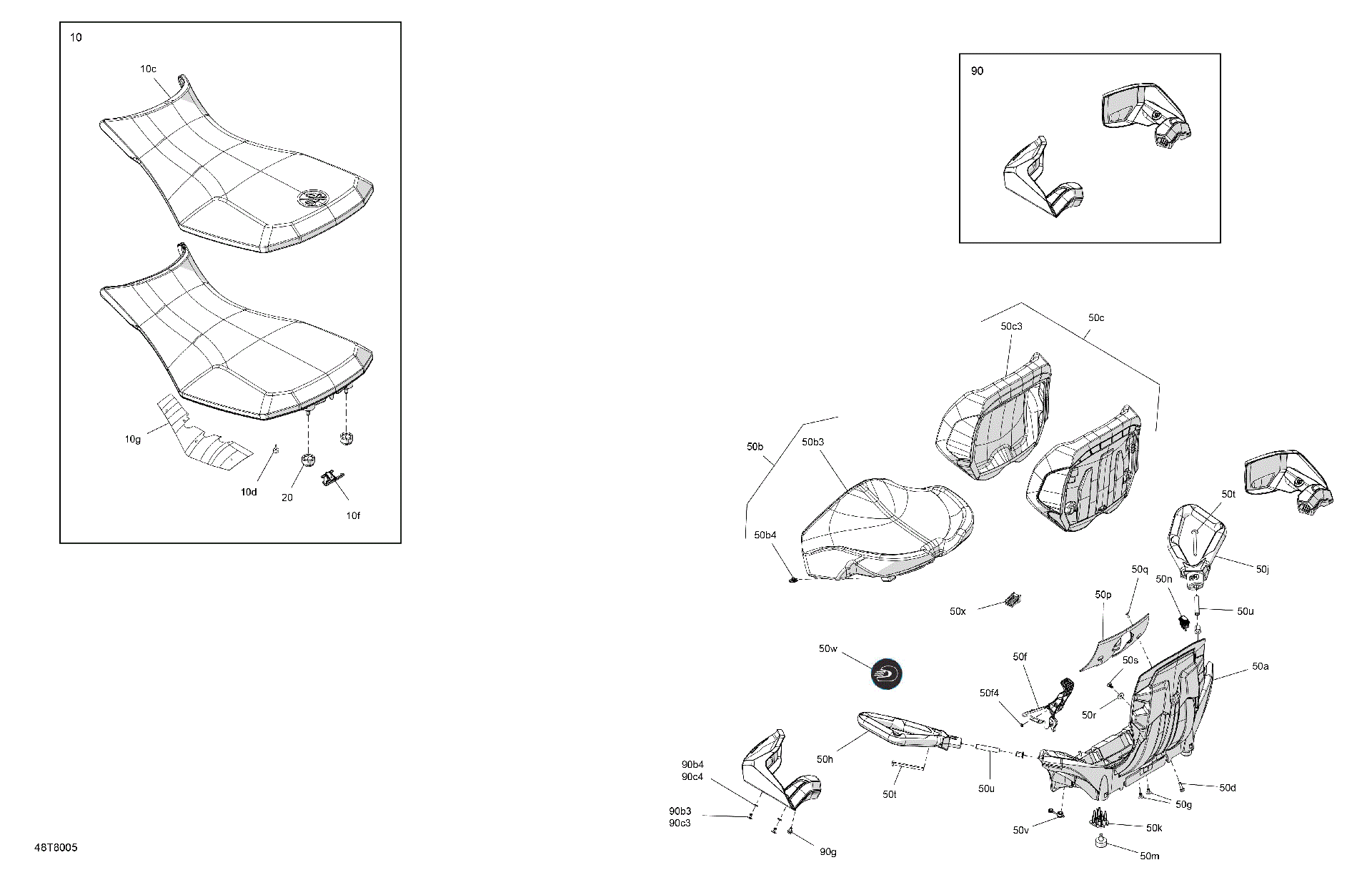 An Image of a Genuine Can-Am Parts Schematic Diagram showing the schematic - BODY - SEAT