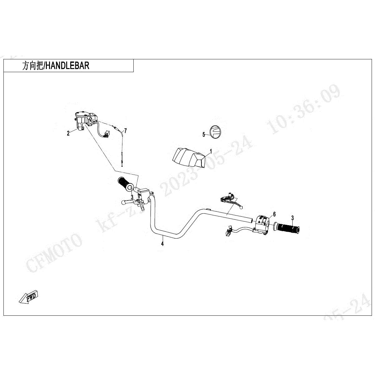 An Image of a genuine CFMOTO Parts Schematic Diagram showing the group - HANDLEBAR - 2024 CFMOTO CFORCE 1000