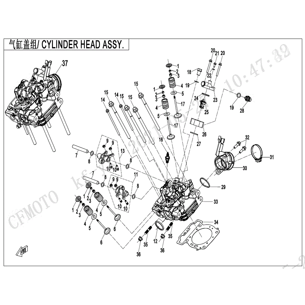 An Image of a genuine CFMOTO Parts Schematic Diagram showing the group - CYLINDER HEAD ASSY. - 2022 CFMOTO CFORCE 600