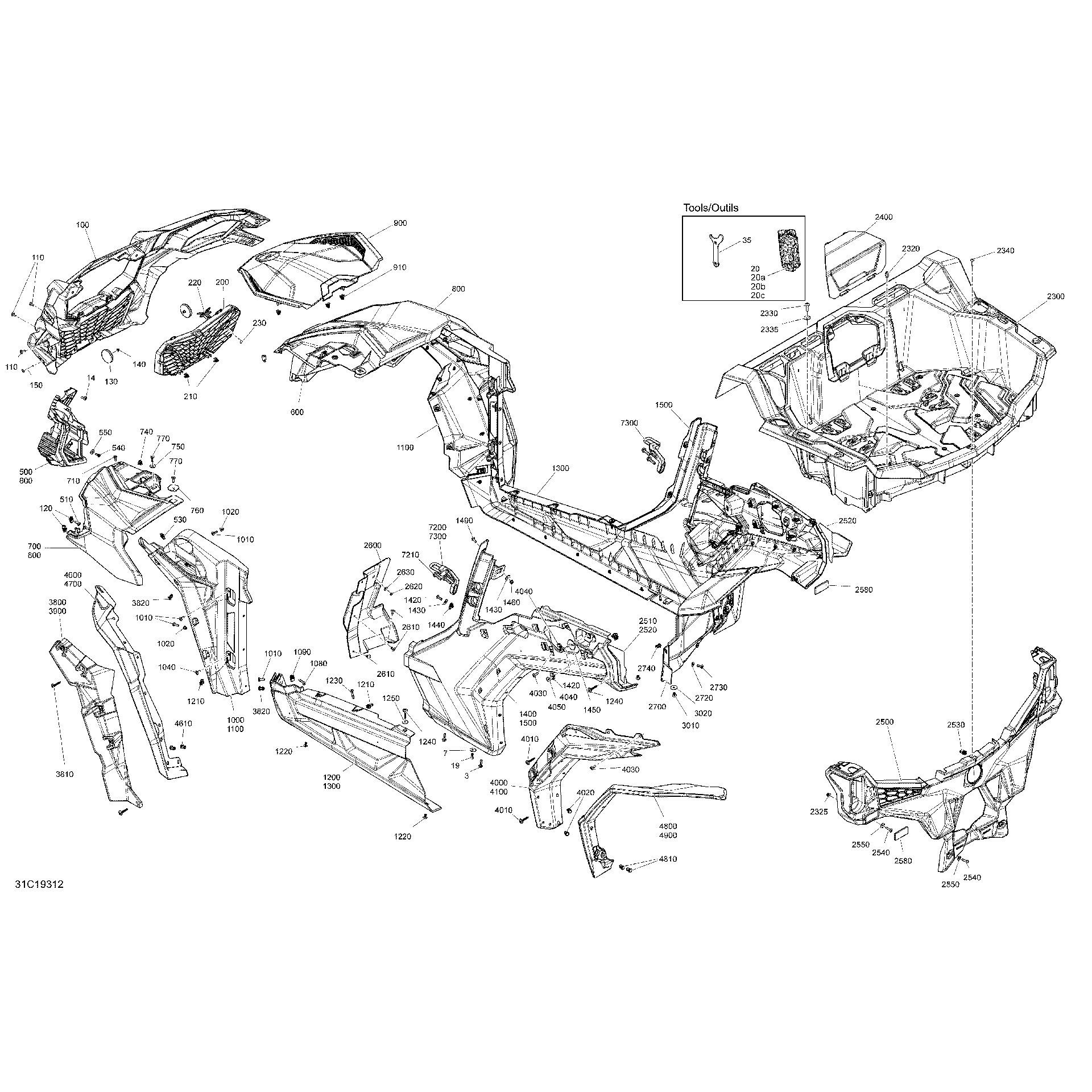 An Image of a Genuine Can-Am Parts Schematic Diagram showing the schematic - BODY - PACKAGE X MR