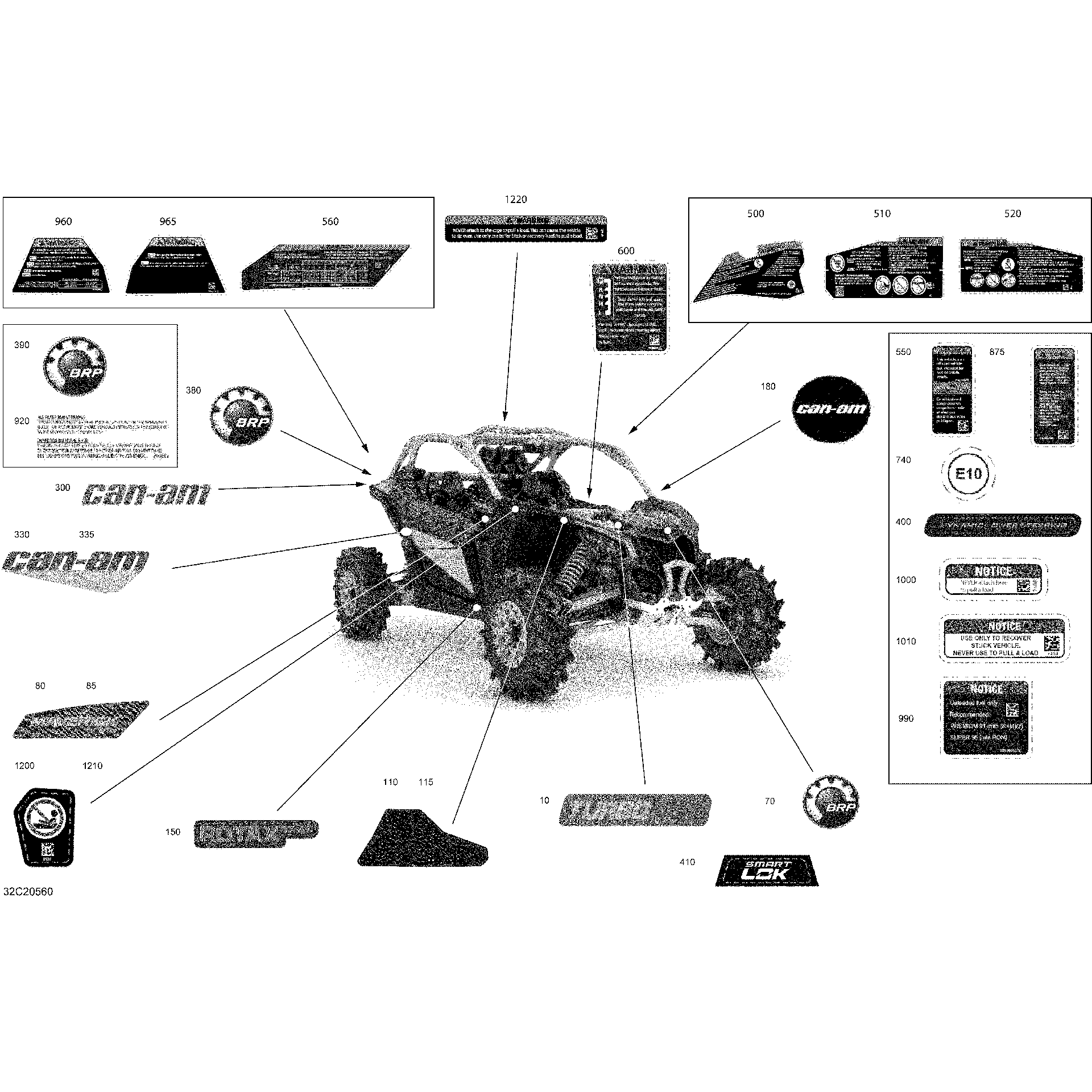 An Image of a Genuine Can-Am Parts Schematic Diagram showing the schematic - DECALS - X MR