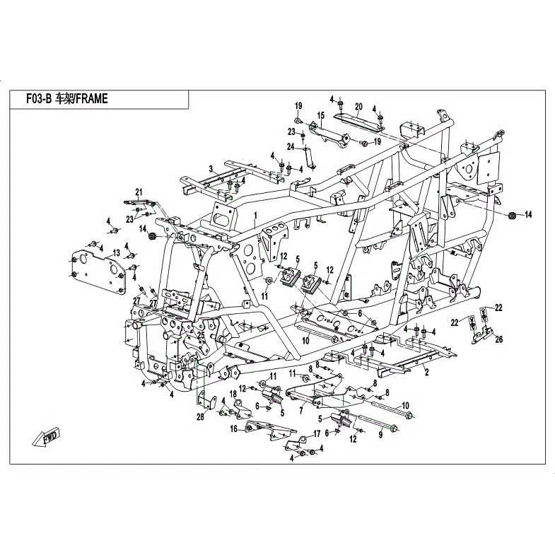 An Image of a genuine CFMOTO Parts Schematic Diagram showing the group - FRAME (NEW) - 2018 CFMOTO CFORCE 500 S