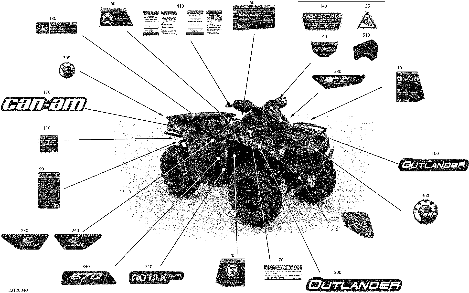 An Image of a Genuine Can-Am Parts Schematic Diagram showing the schematic - DECALS - MOSSY OAK EDITION