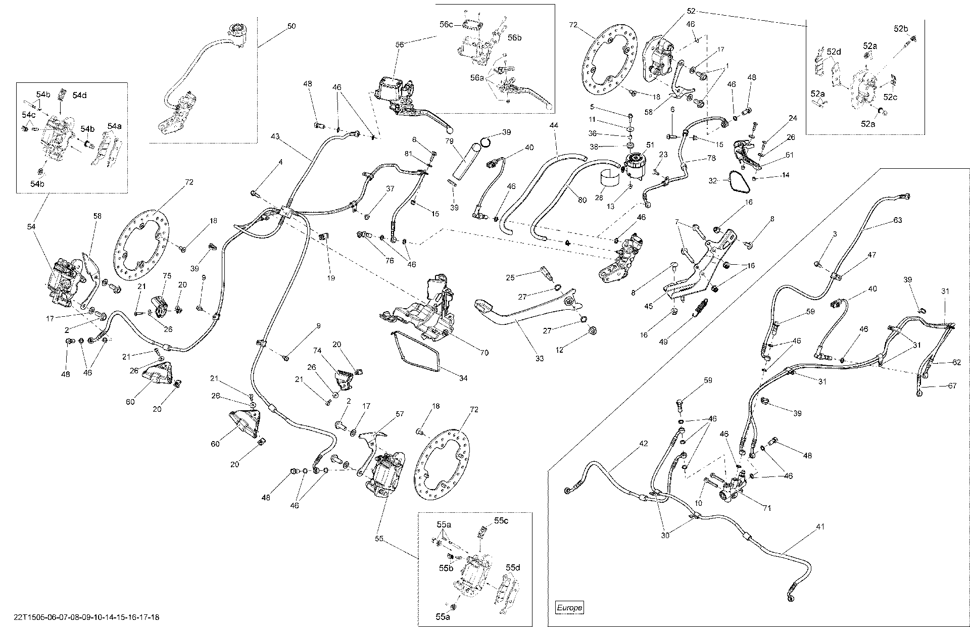 An Image of a Genuine Can-Am Parts Schematic Diagram showing the schematic - BRAKES _22T1518