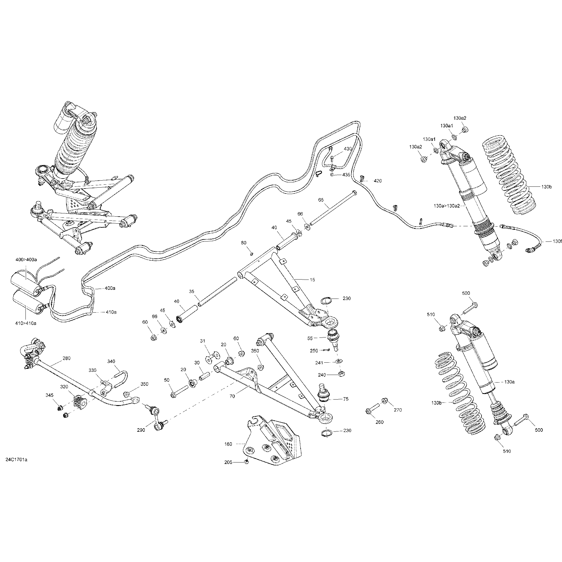 An Image of a Genuine Can-Am Parts Schematic Diagram showing the schematic - FRONT SUSPENSION - PACKAGE LTD