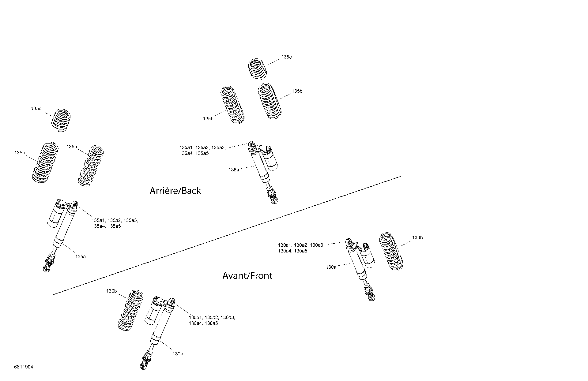An Image of a Genuine Can-Am Parts Schematic Diagram showing the schematic - SHOCKS - XTP