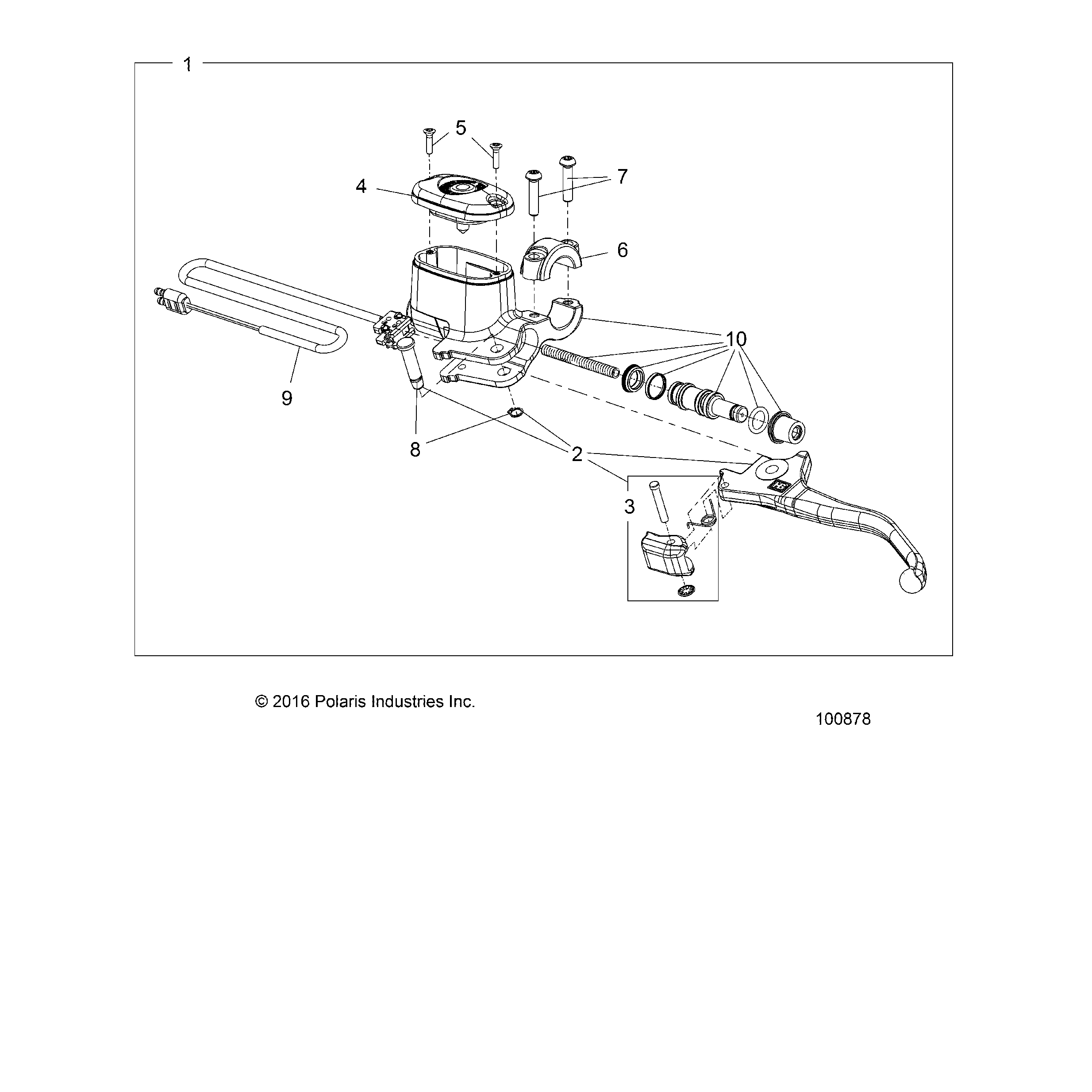 An Image of a Genuine Polaris Parts Schematic Diagram showing the schematic - BRAKES: FRONT BRAKE LEVER and MASTER CYLINDER - 2021 POLARIS SPORTSMAN TOURING 850 48"