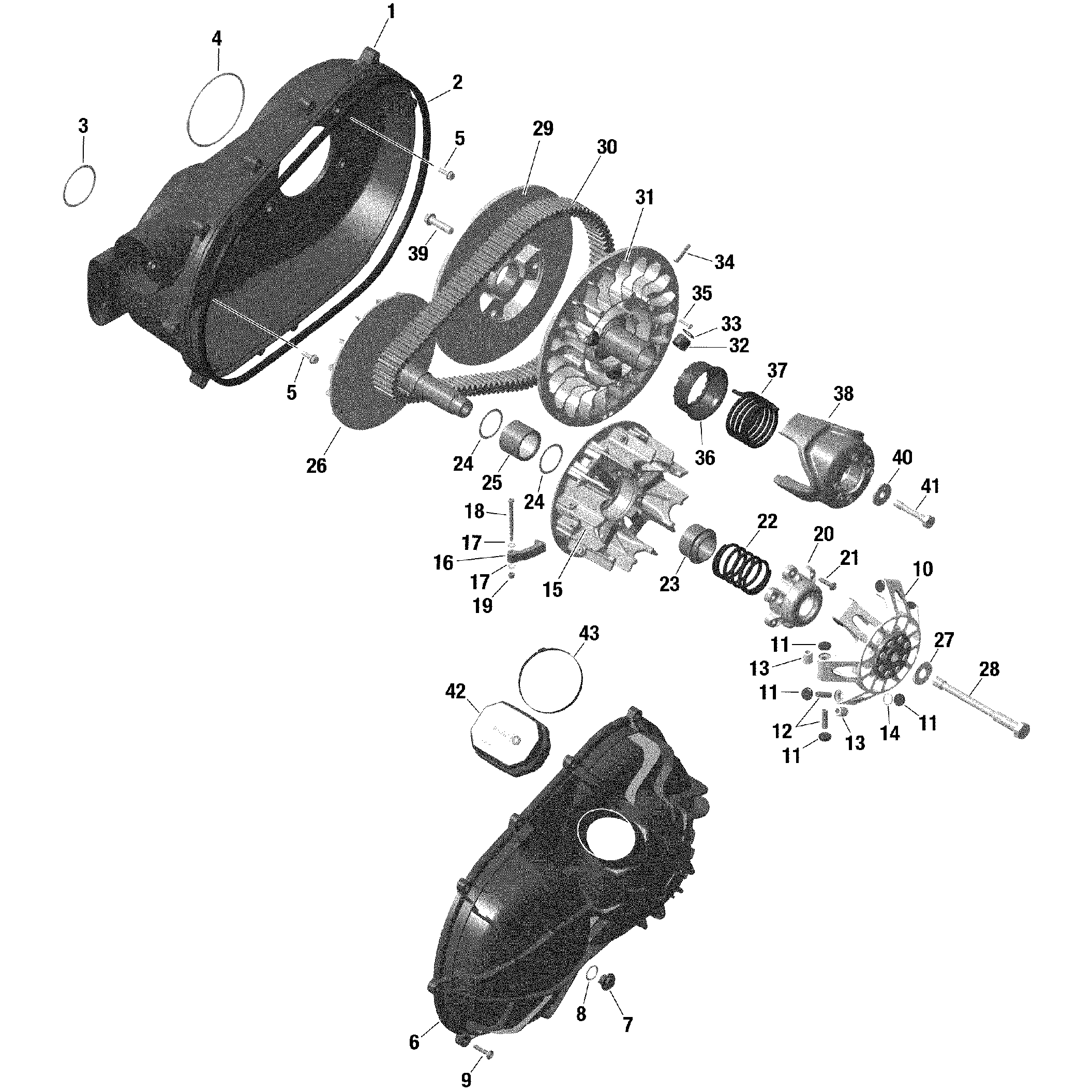 An Image of a Genuine Can-Am Parts Schematic Diagram showing the schematic - ENGINE - TRANSMISSION - HD10 - X MR